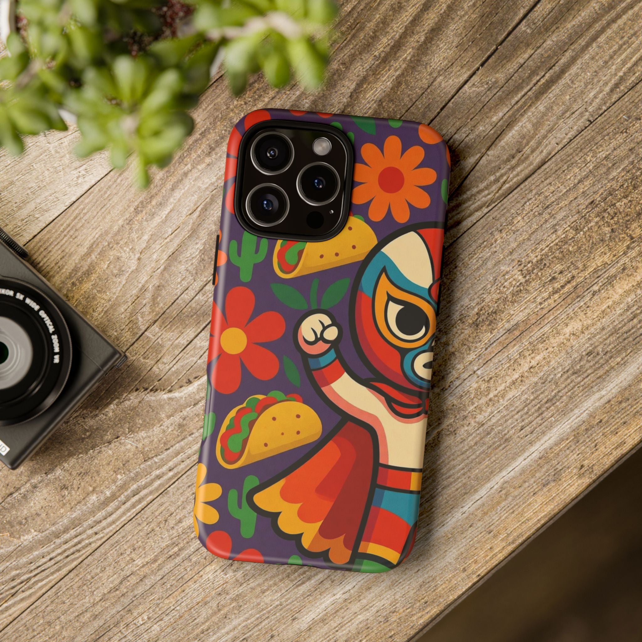 Luchador Taco Phone Case — Colorful Mexican Wrestling Floral Design