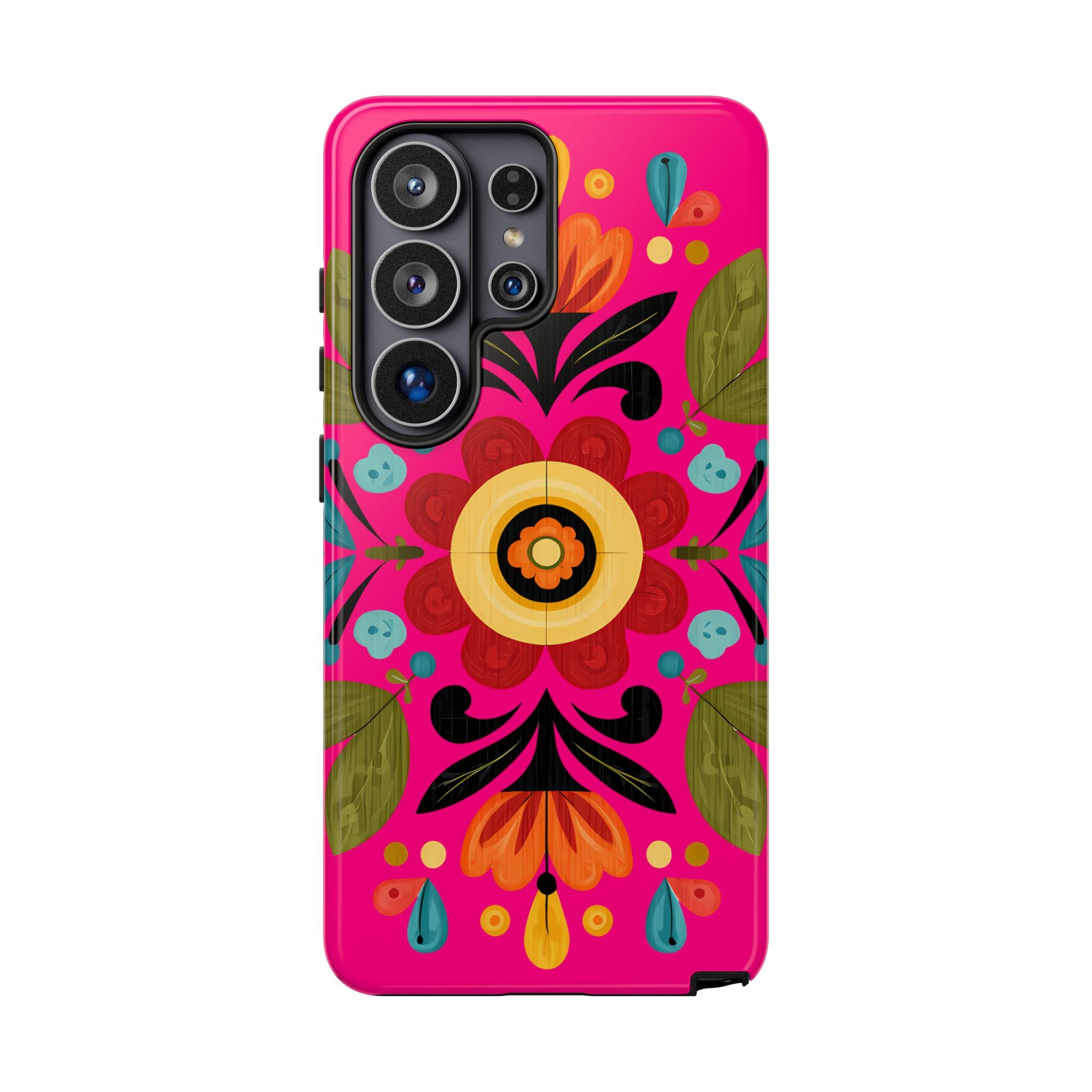 Floral Folk Art Tough Case — Bright Pink Protective Phone Case