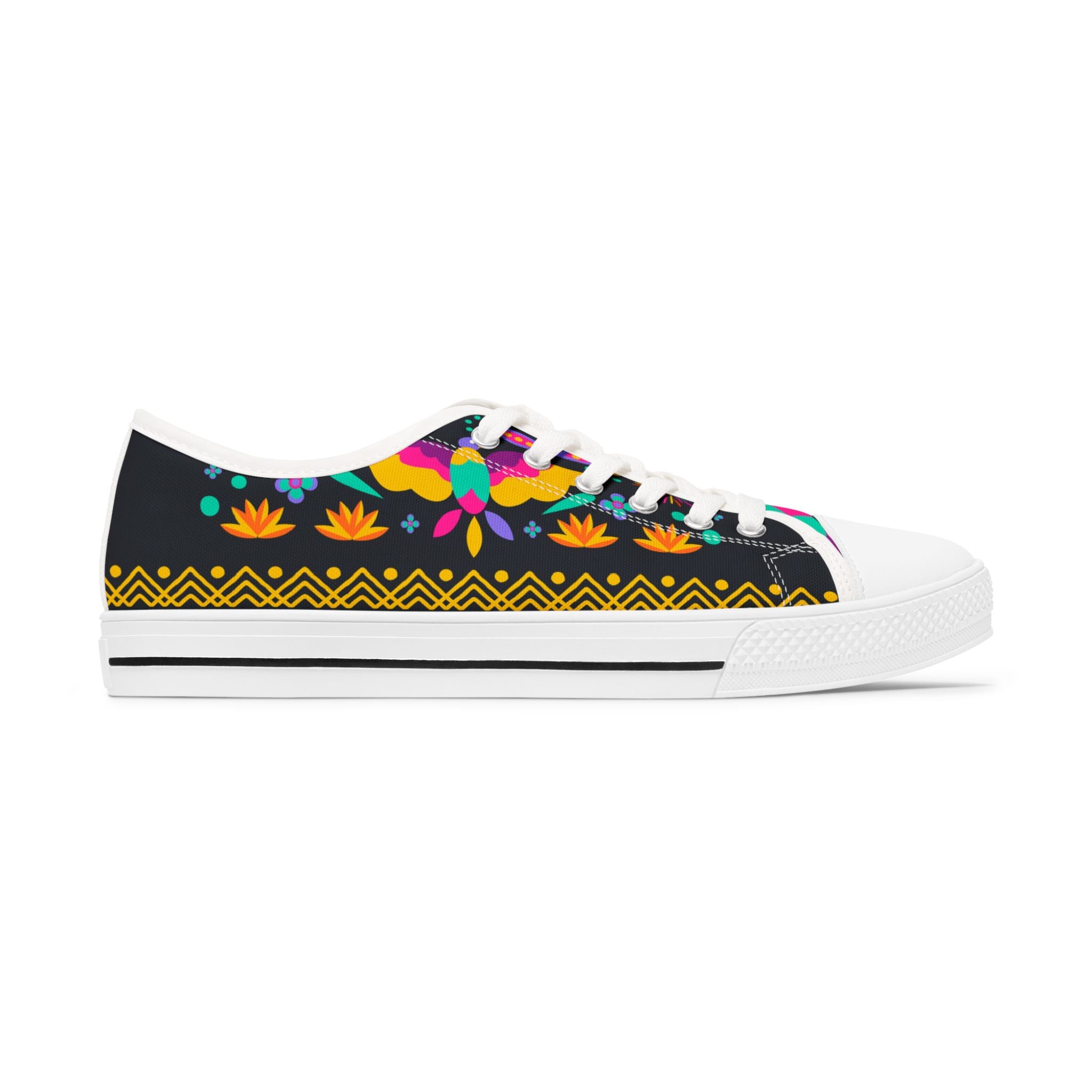 Floral Boho Low-Top Sneakers for Women — Colorful Ethnic Pattern