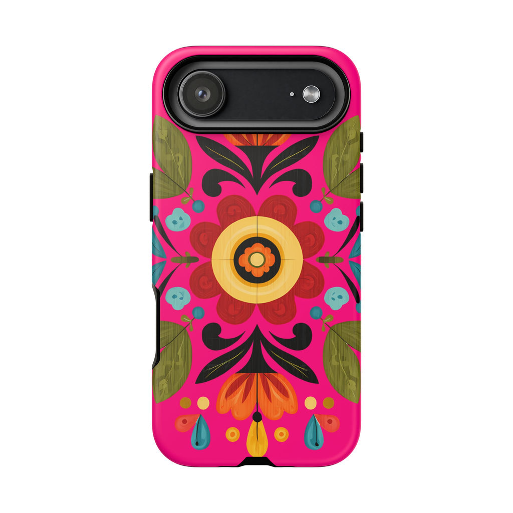 Floral Folk Art Tough Case — Bright Pink Protective Phone Case