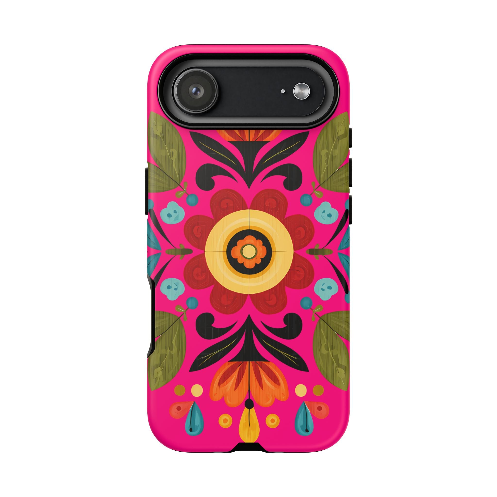 Floral Folk Art Tough Case — Bright Pink Protective Phone Case