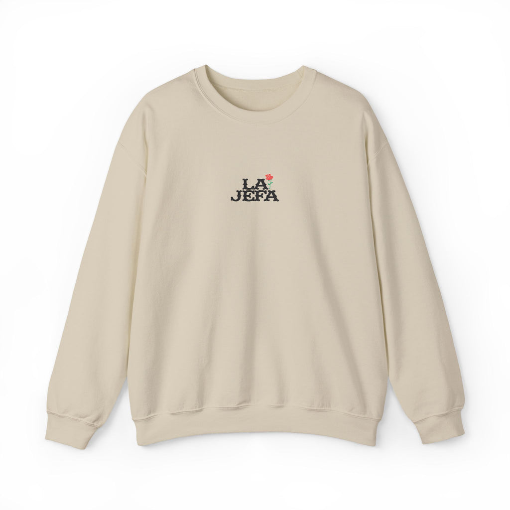 Crewneck Sweatshirt — "La Jefa" Embroidered Floral Pullover