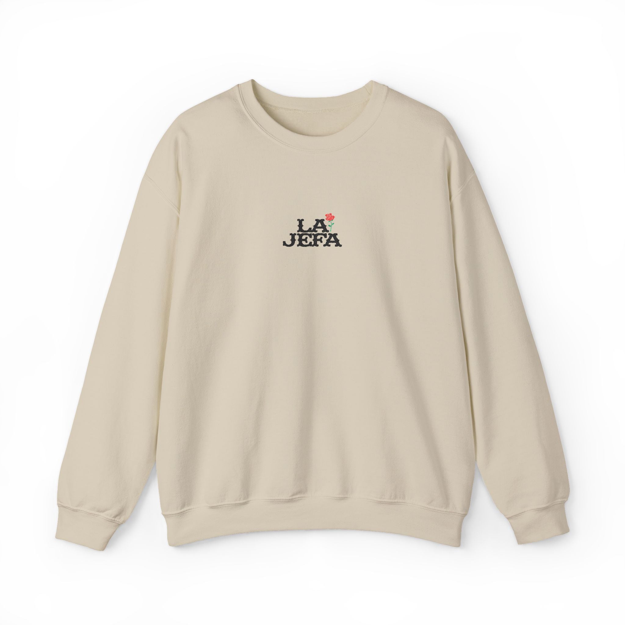 Crewneck Sweatshirt — "La Jefa" Embroidered Floral Pullover
