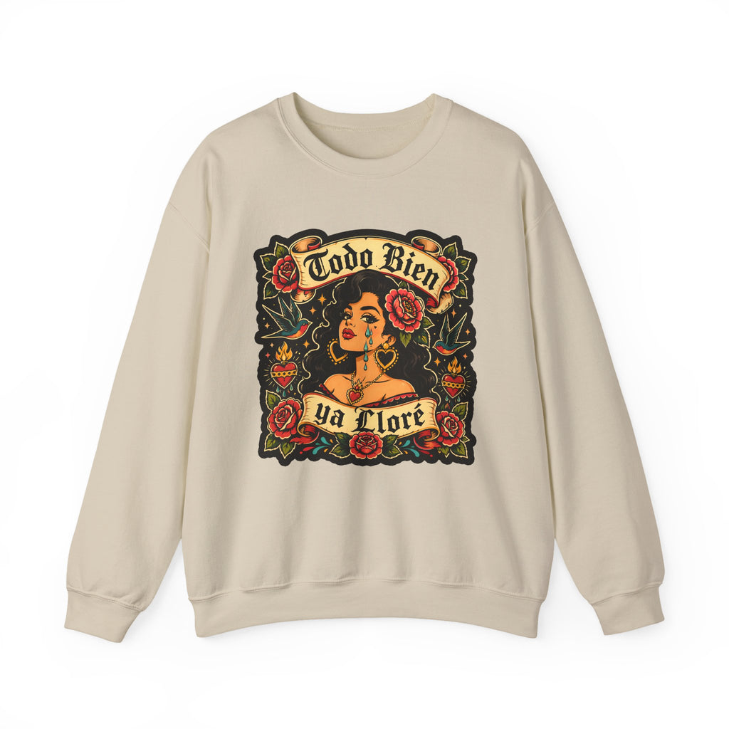 Crewneck Sweatshirt — 'Todo Bien Ya Flore' Floral Chicana Art