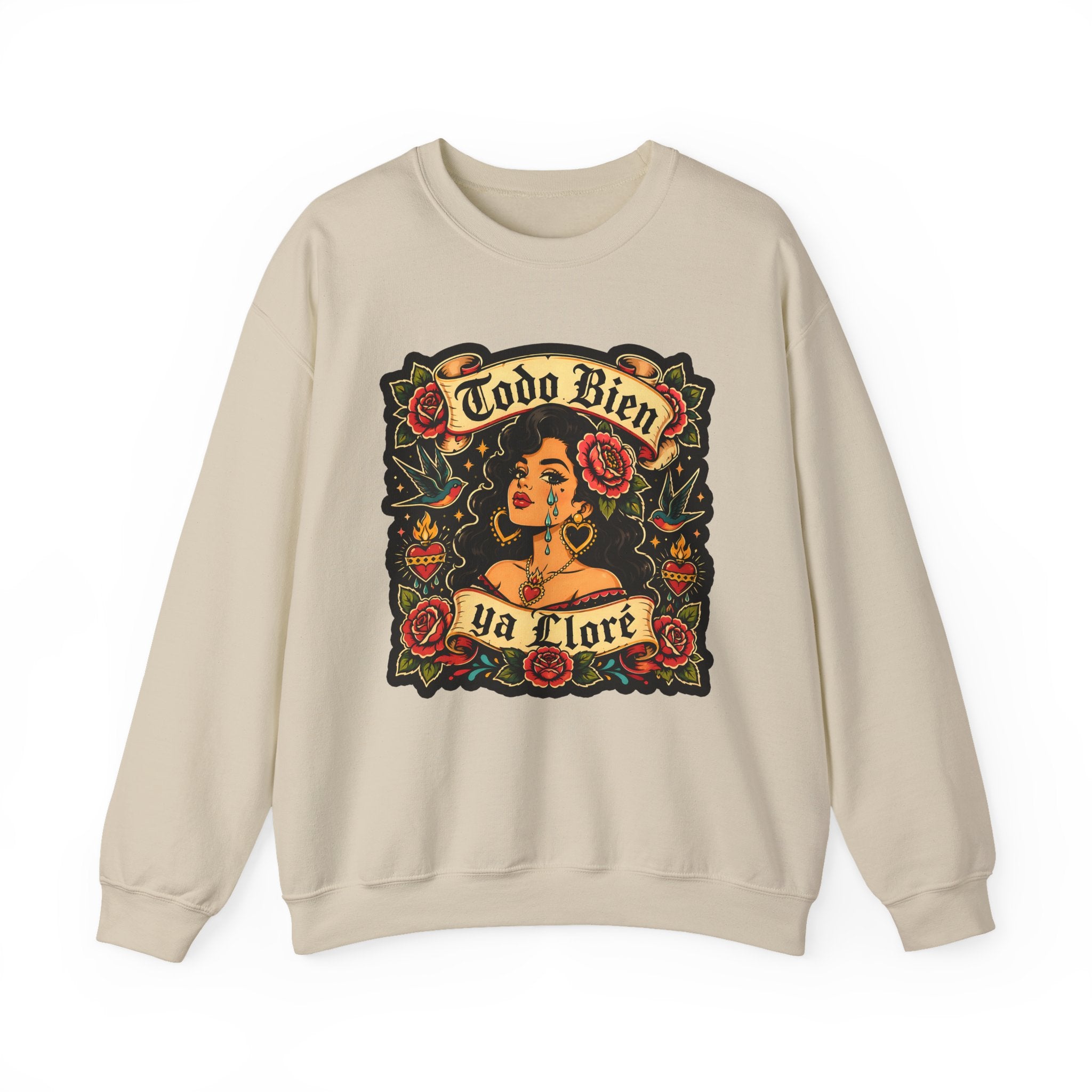 Crewneck Sweatshirt — 'Todo Bien Ya Flore' Floral Chicana Art