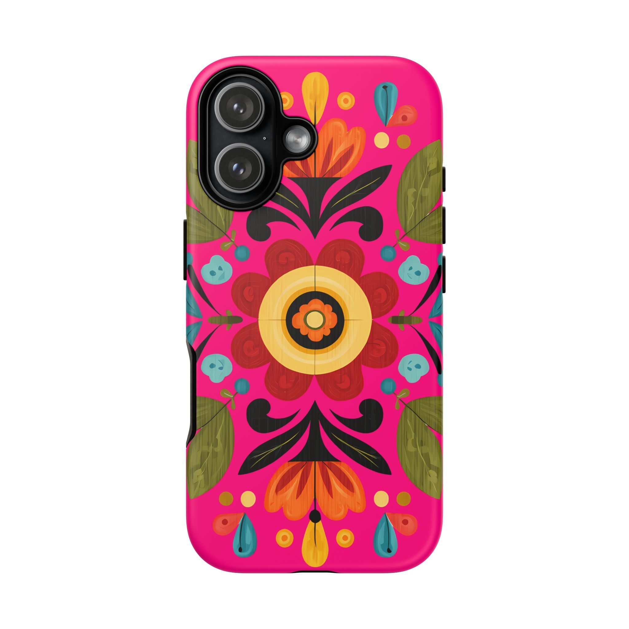 Floral Folk Art Tough Case — Bright Pink Protective Phone Case