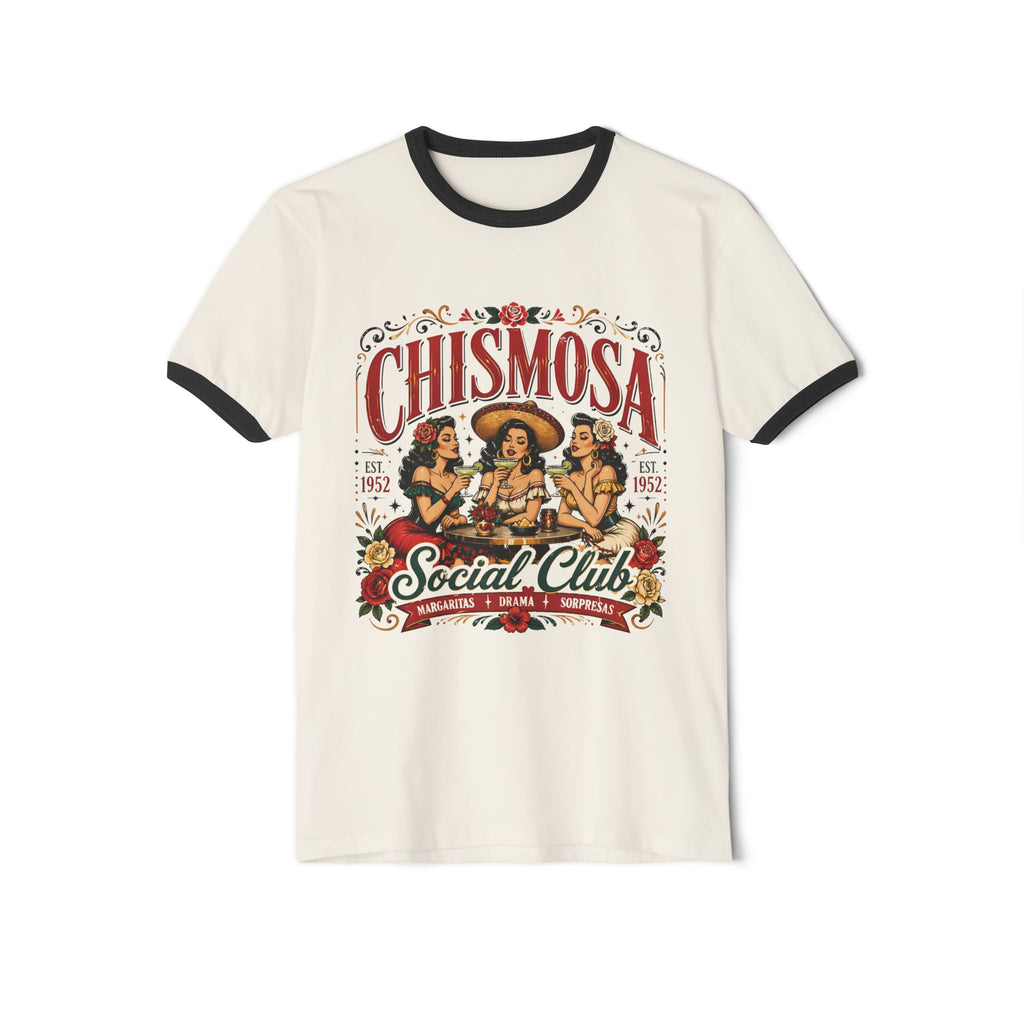 Chismosa Social Club Ringer Tee — Vintage Latina Gossip Graphic T-Shirt