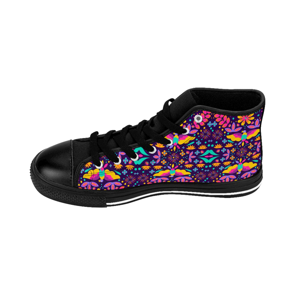 Women's High-Top Sneakers — Colorful Psychedelic Floral Pattern