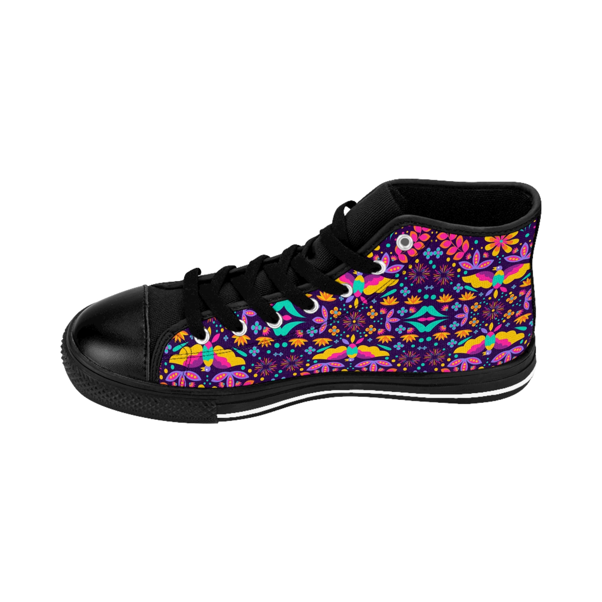 Women's High-Top Sneakers — Colorful Psychedelic Floral Pattern