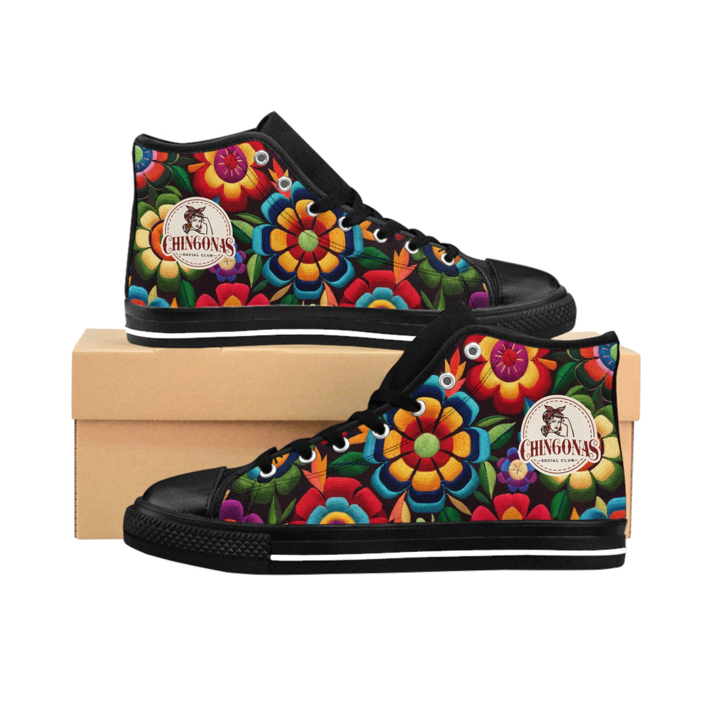 Women's Classic Sneakers — Colorful Floral Folk Art High-Top Shoes