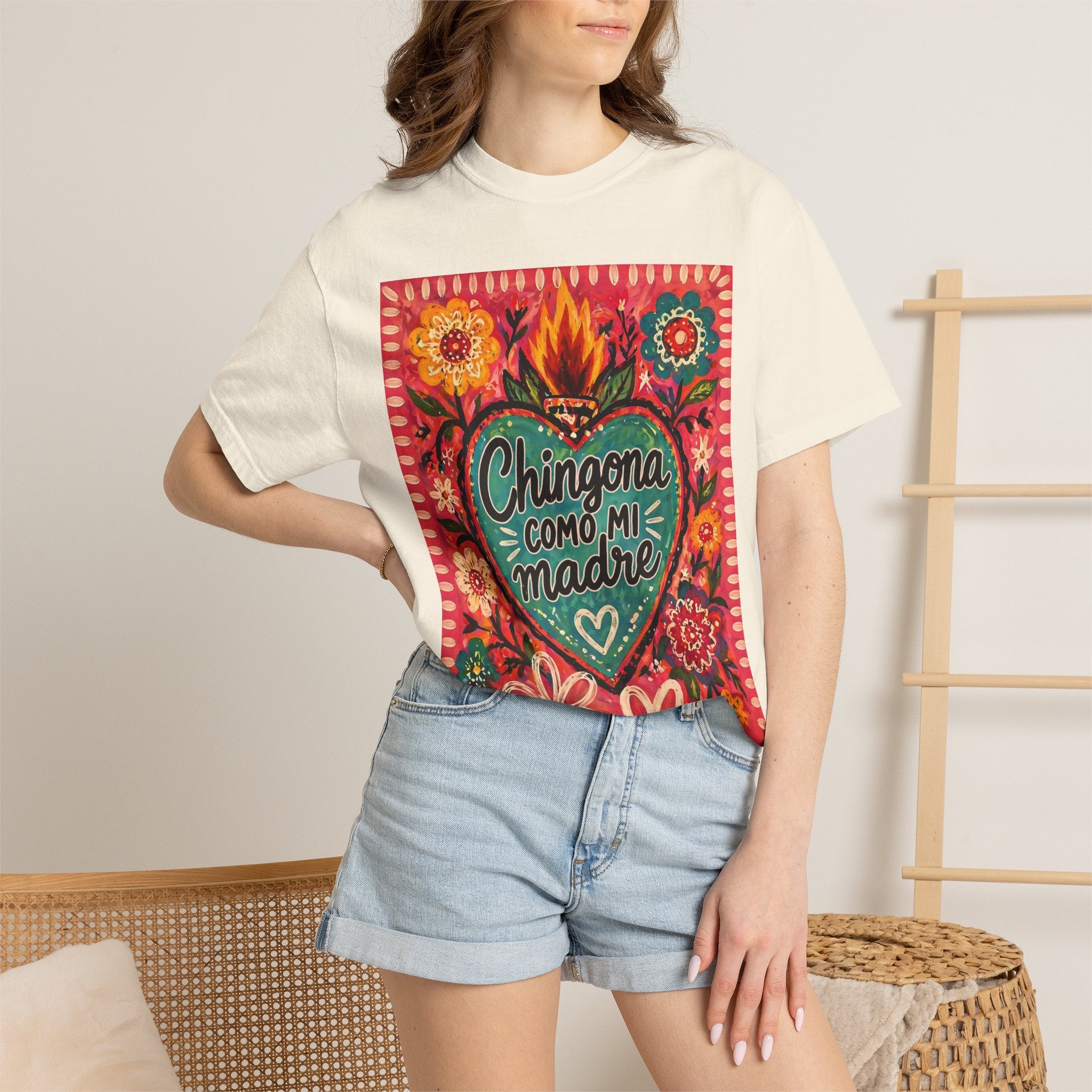 T-Shirt — "Chingona Como Mi Madre" Floral Heart Mother's Day Tee