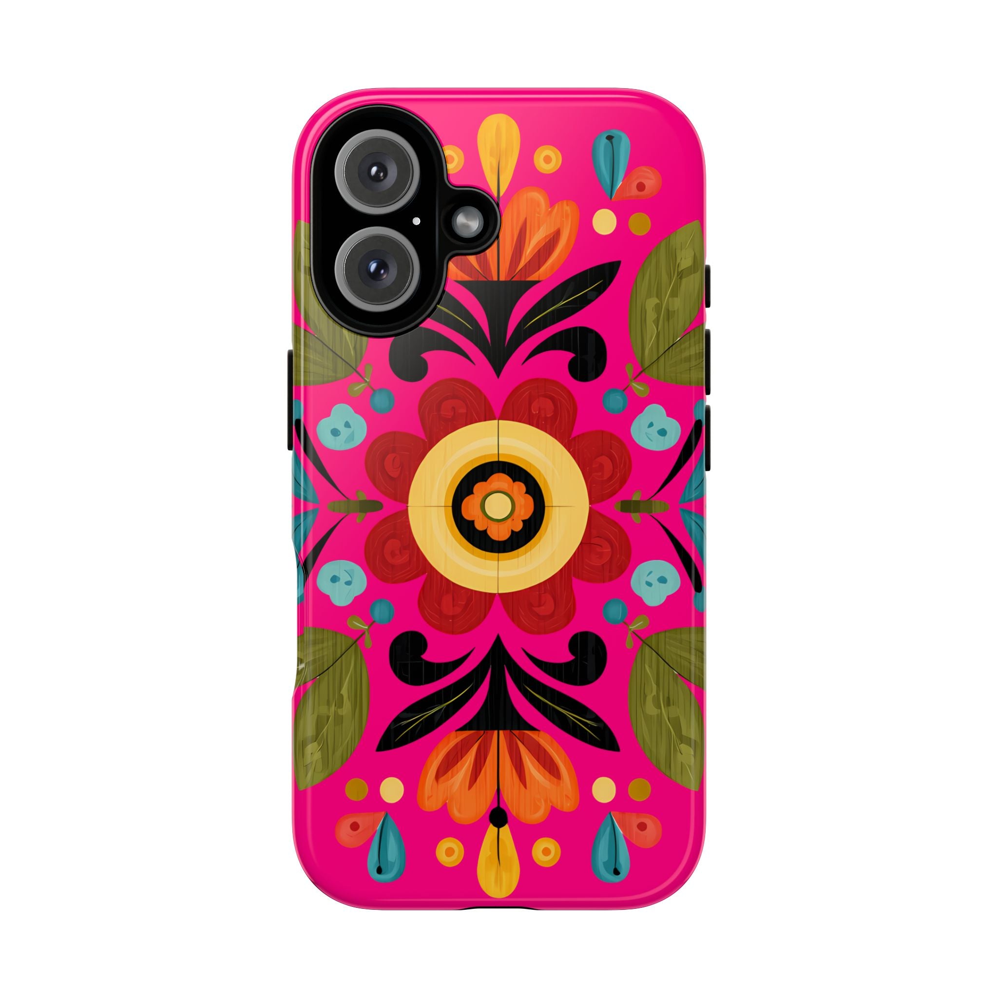 Floral Folk Art Tough Case — Bright Pink Protective Phone Case
