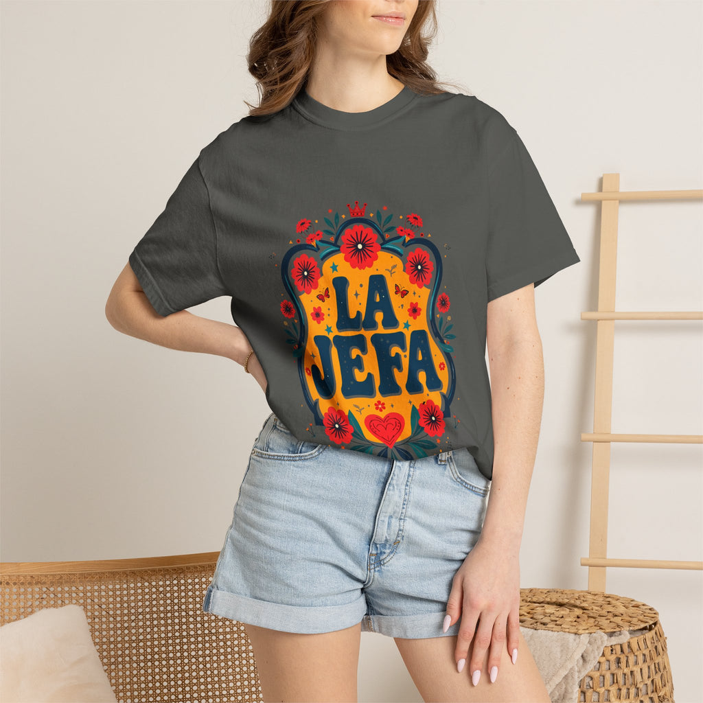La Jefa floral Comfort Colors tee lifestyle 2 - Mexican folk art Latina boss shirt