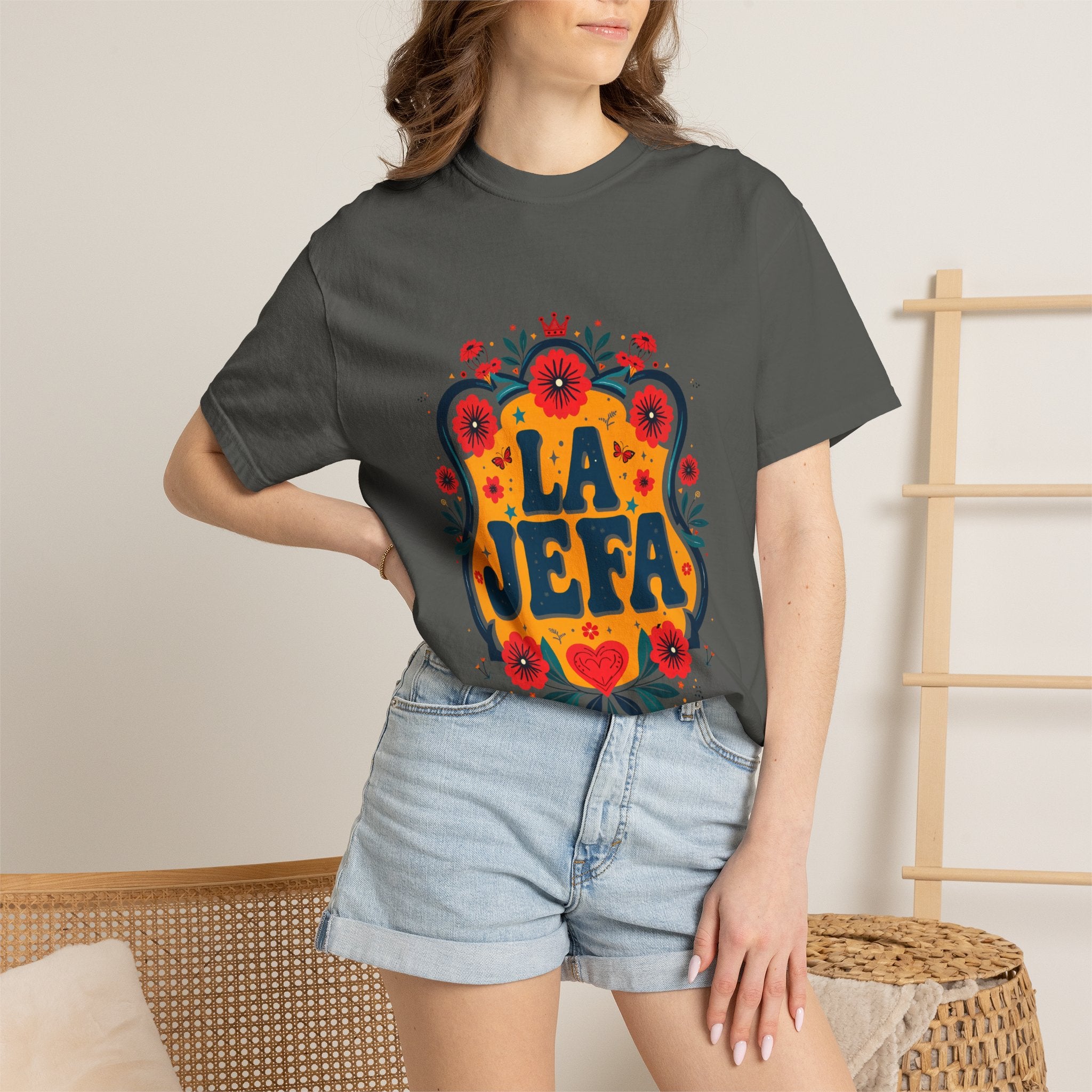 La Jefa floral Comfort Colors tee lifestyle 2 - Mexican folk art Latina boss shirt
