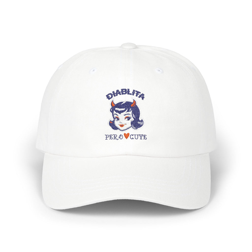 Dad Cap — 'Diablita Pero Cute' Retro Devil Girl Embroidered Baseball Hat