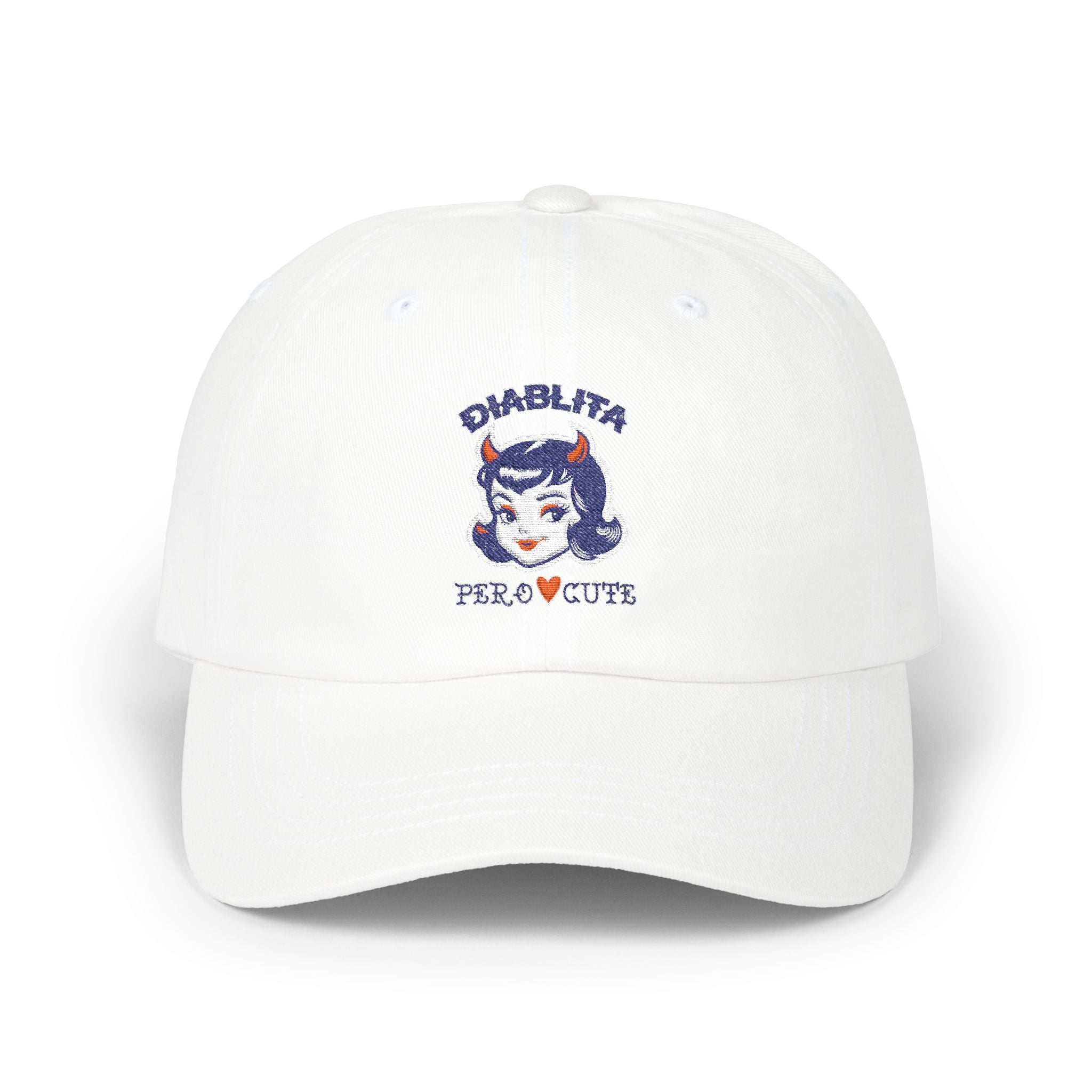 Dad Cap — 'Diablita Pero Cute' Retro Devil Girl Embroidered Baseball Hat