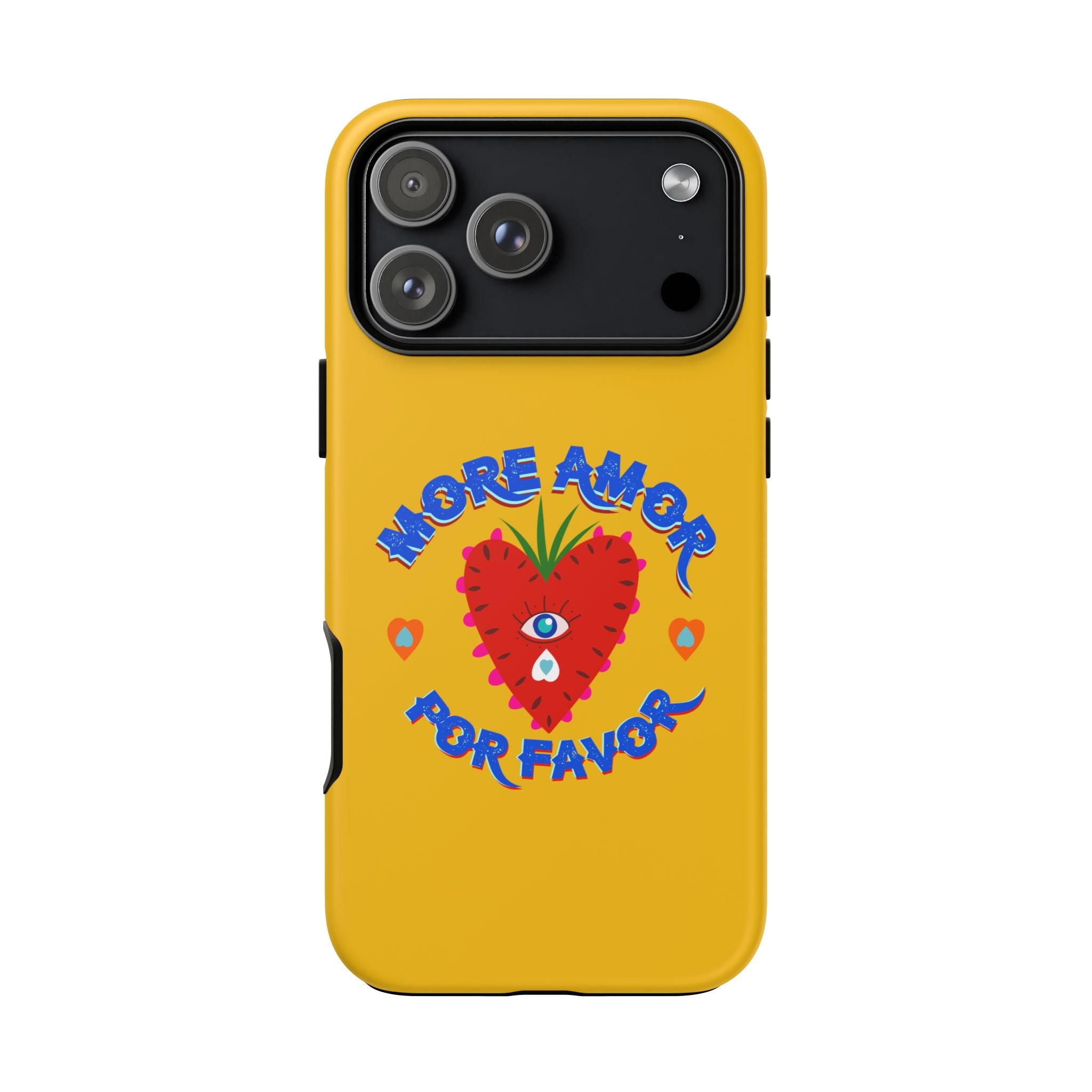 Phone Case — "More Amor Por Favor" Heart Design, Bright Yellow Protective Cover