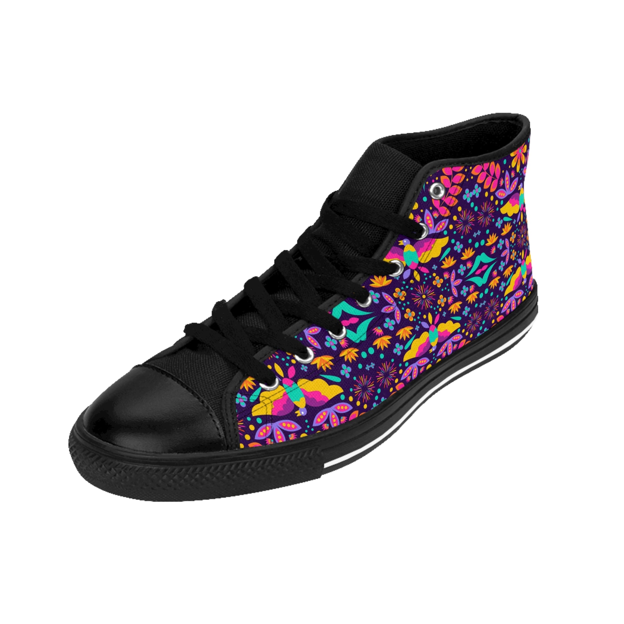 Women's High-Top Sneakers — Colorful Psychedelic Floral Pattern