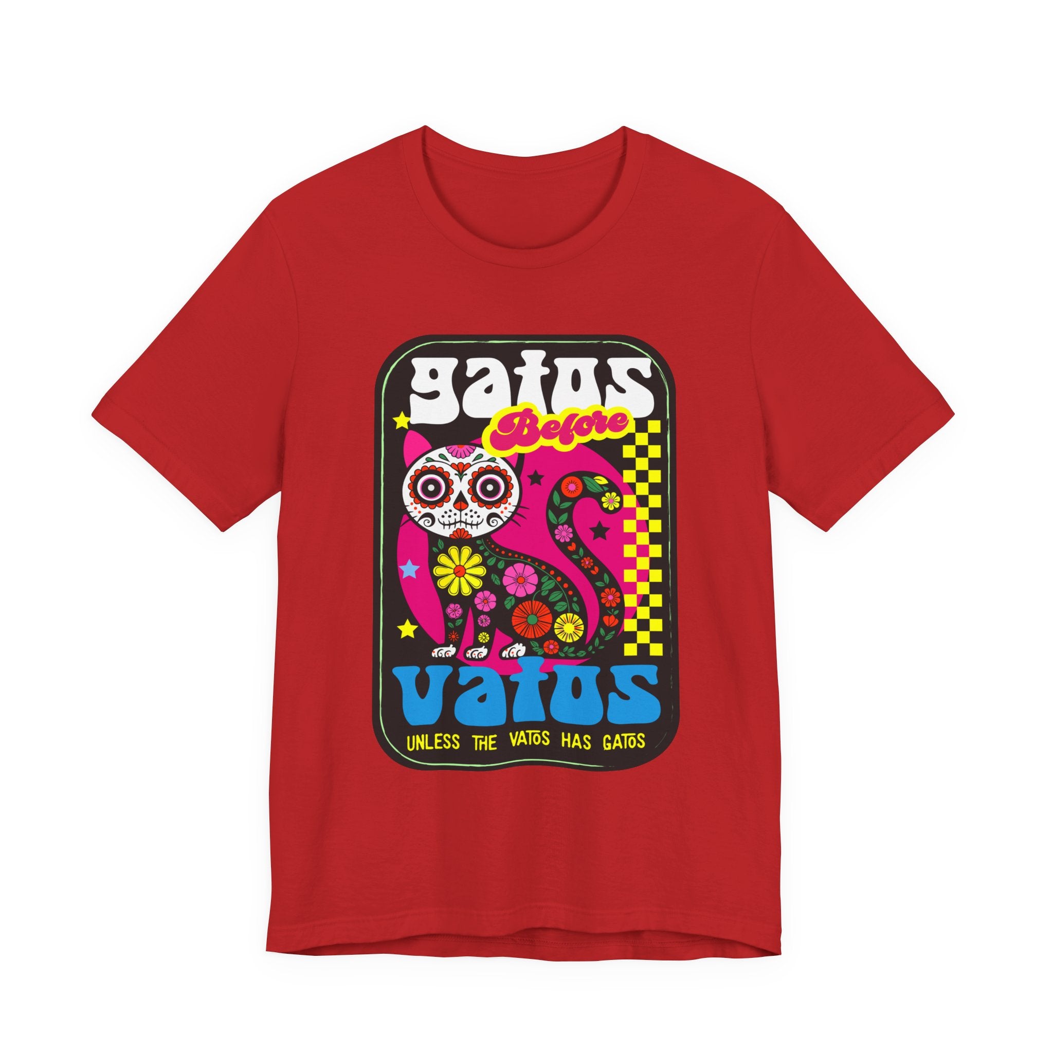Gato Before Vato Cat Tee — Colorful Day of the Dead Cat Graphic T‑Shirt