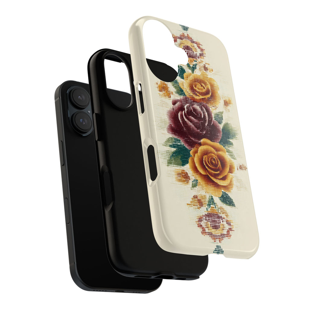 Floral Cross-Stitch Phone Case – Vintage Rose Protective Cover