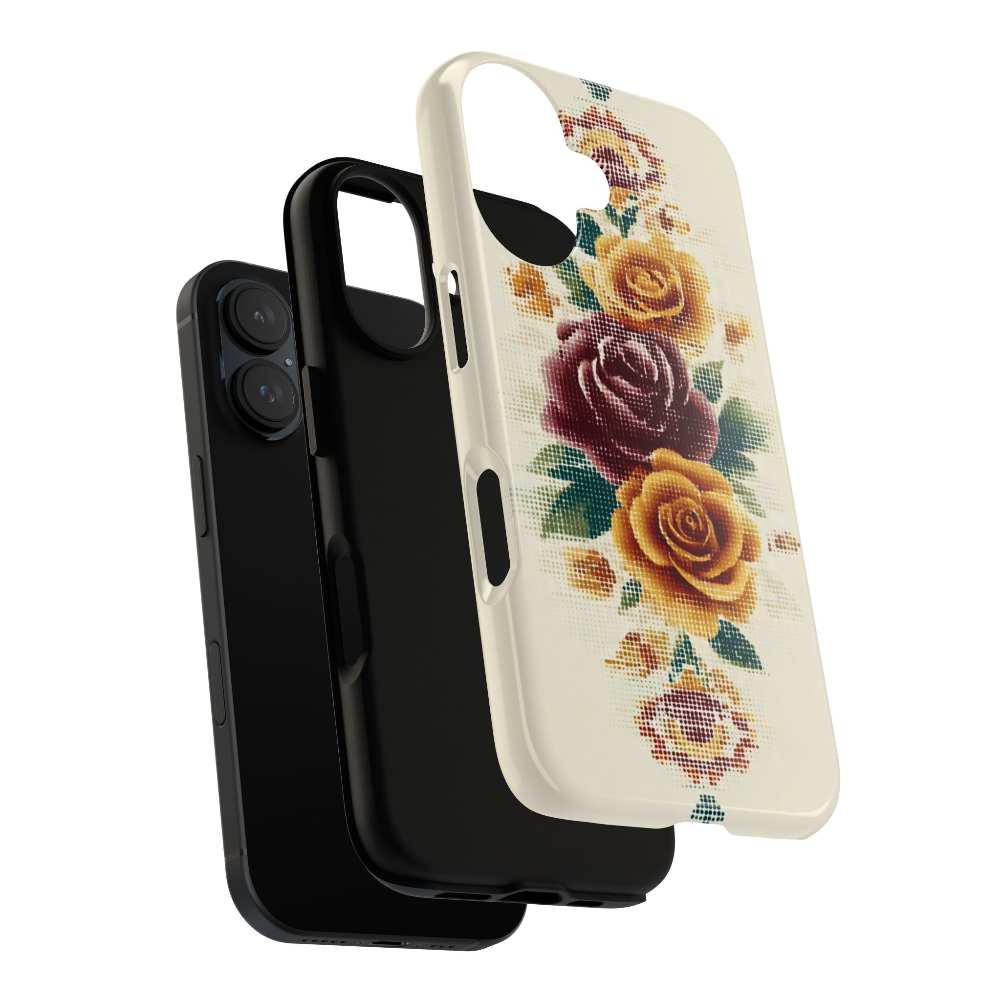 Floral Cross-Stitch Phone Case – Vintage Rose Protective Cover