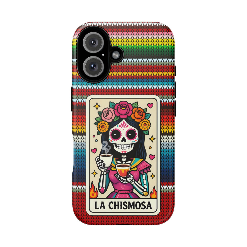 La Chismosa Sugar Skull Phone Case — Colorful Serape Pattern, Day of the Dead Style