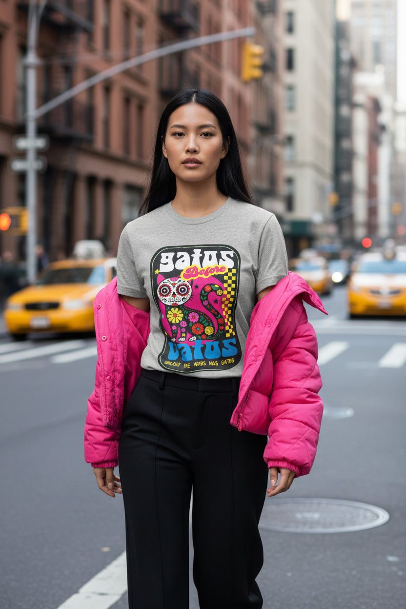 Gato Before Vato Cat Tee — Colorful Day of the Dead Cat Graphic T‑Shirt