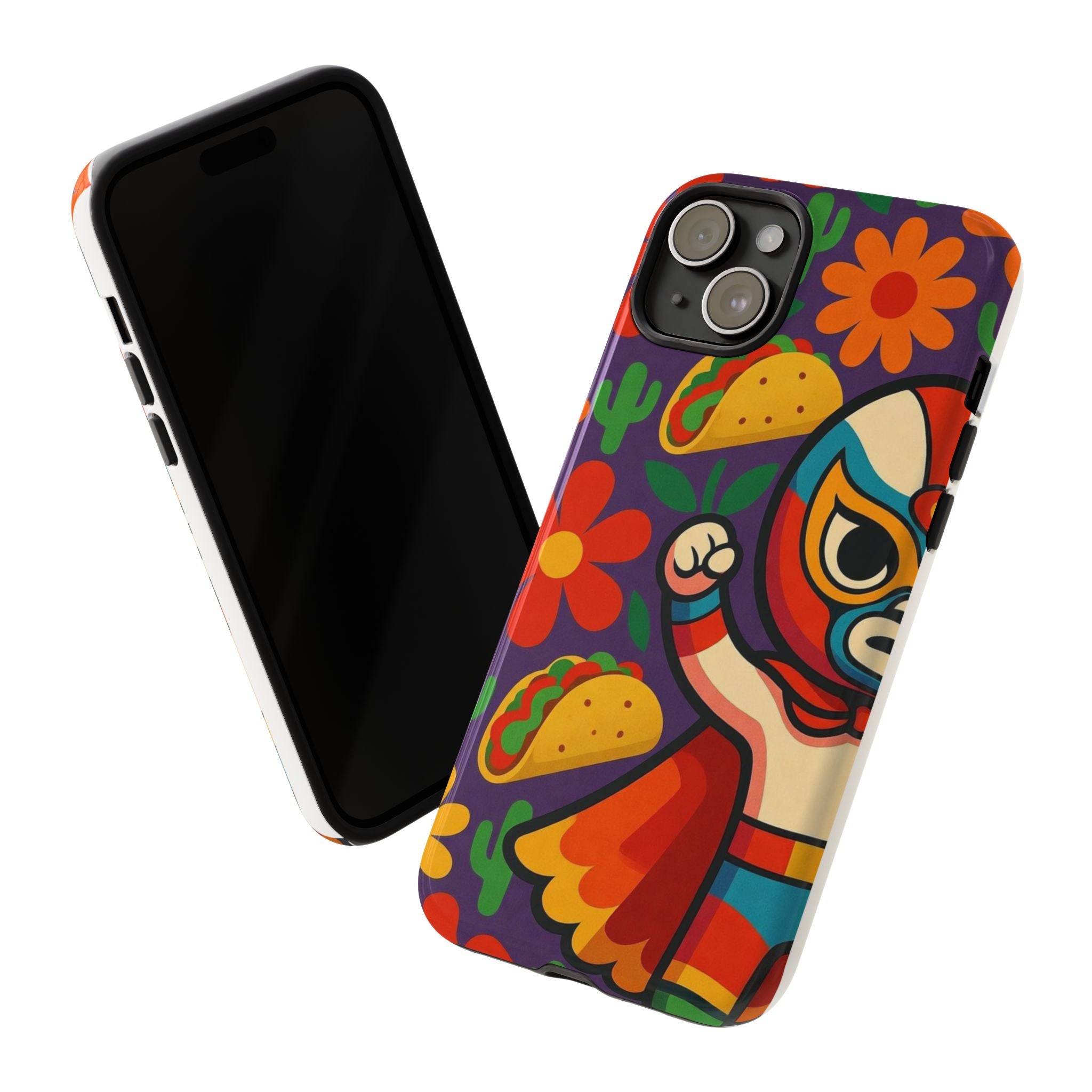 Luchador Taco Phone Case — Colorful Mexican Wrestling Floral Design