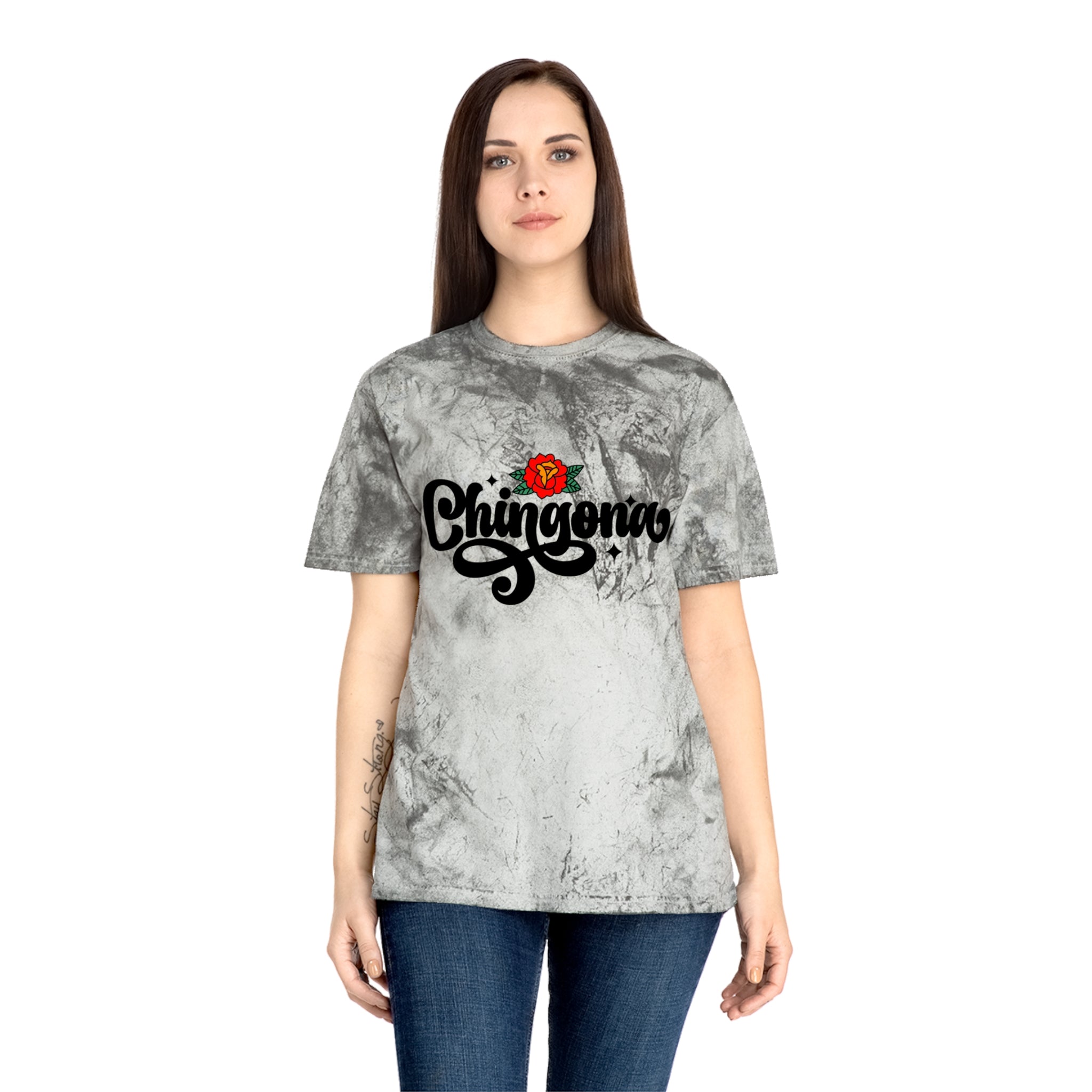Chingona Script Tee — Floral Rose Graphic Tie-Dye T-Shirt