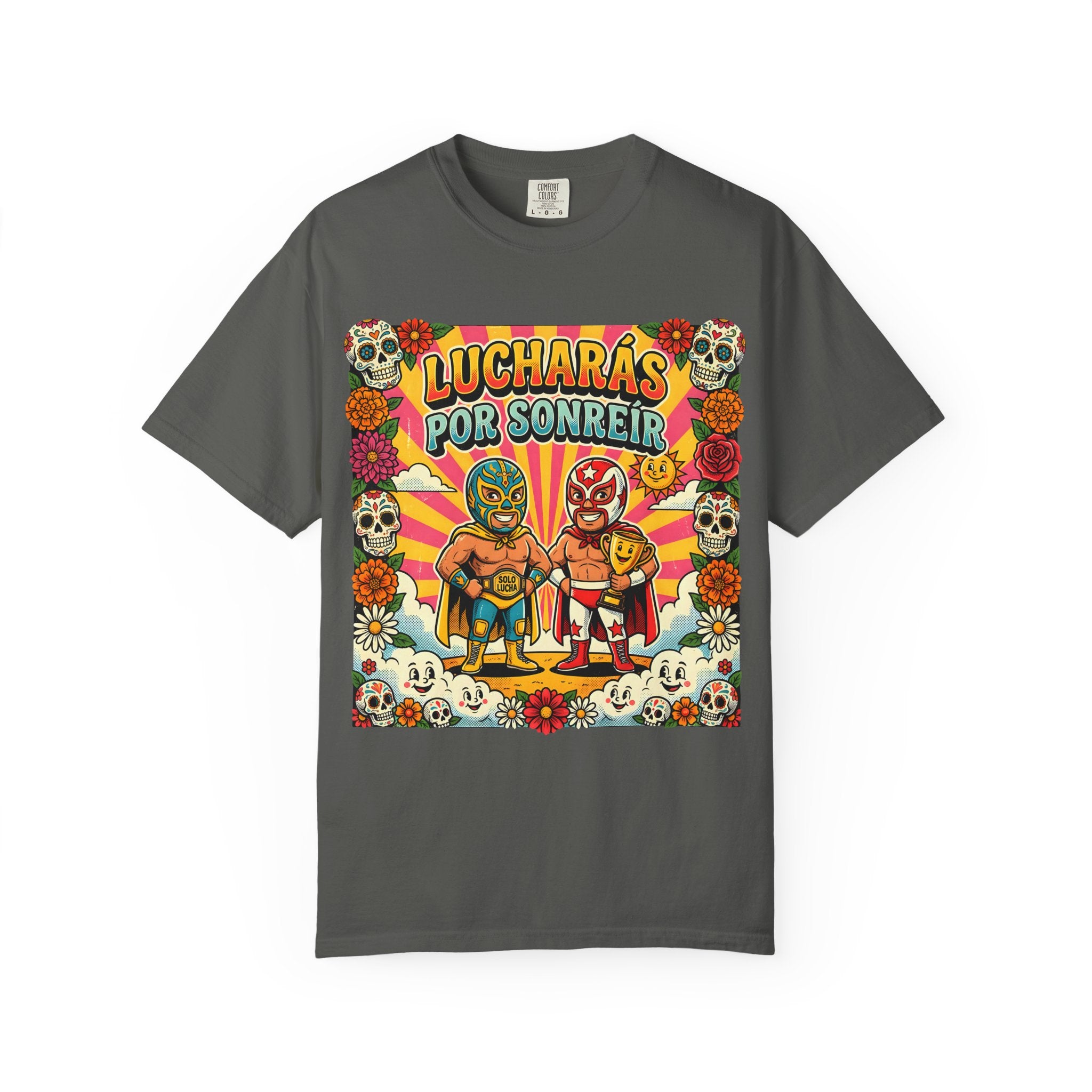 Luchadores Día de los Muertos T-Shirt — "Lucharás Por Sonreír" Retro Mexican Wrestling Tee