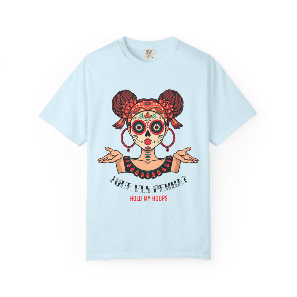 Hold My Hoops sugar skull girl blossom tee - Dia de Muertos floral pastel Latina shirt