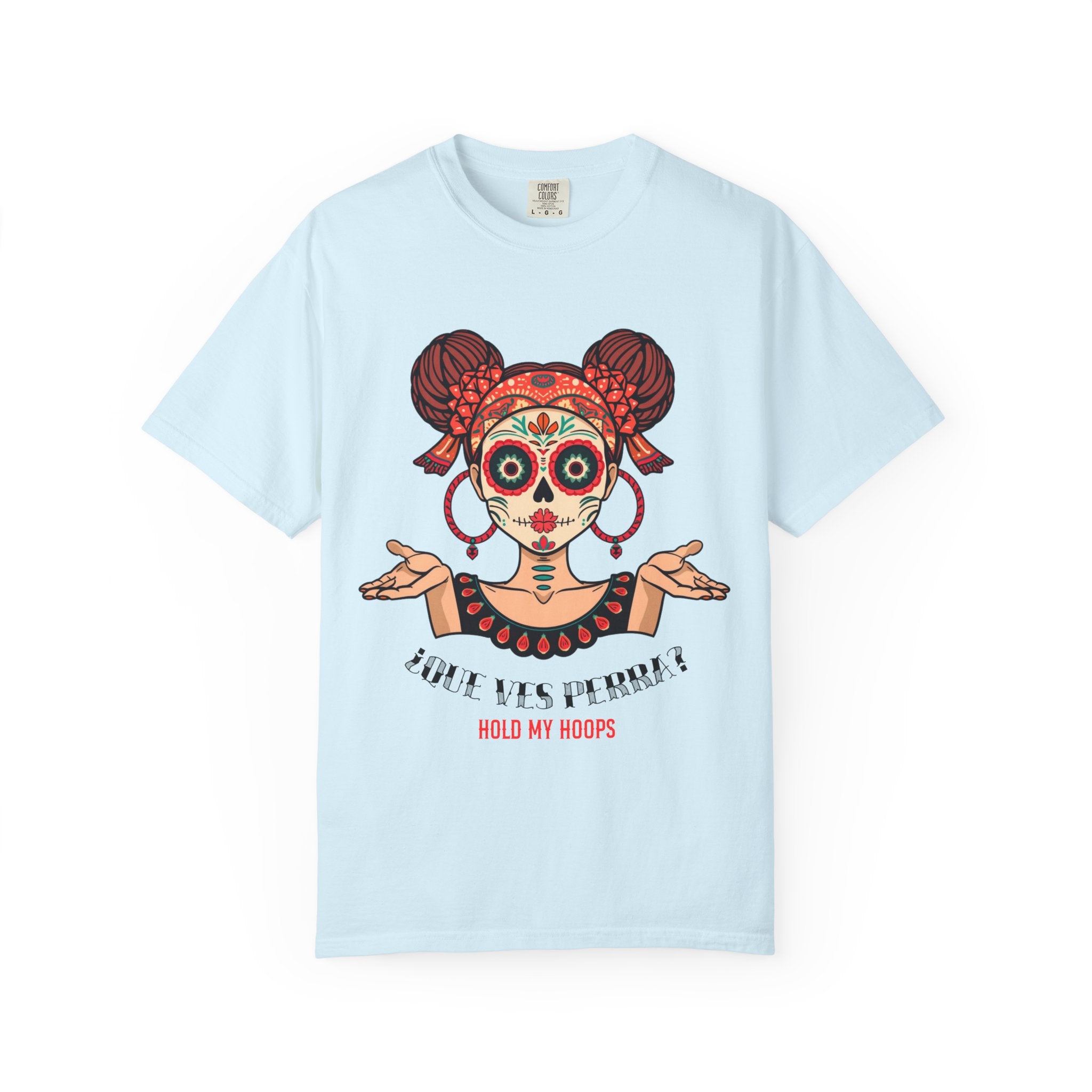 Hold My Hoops sugar skull girl blossom tee - Dia de Muertos floral pastel Latina shirt