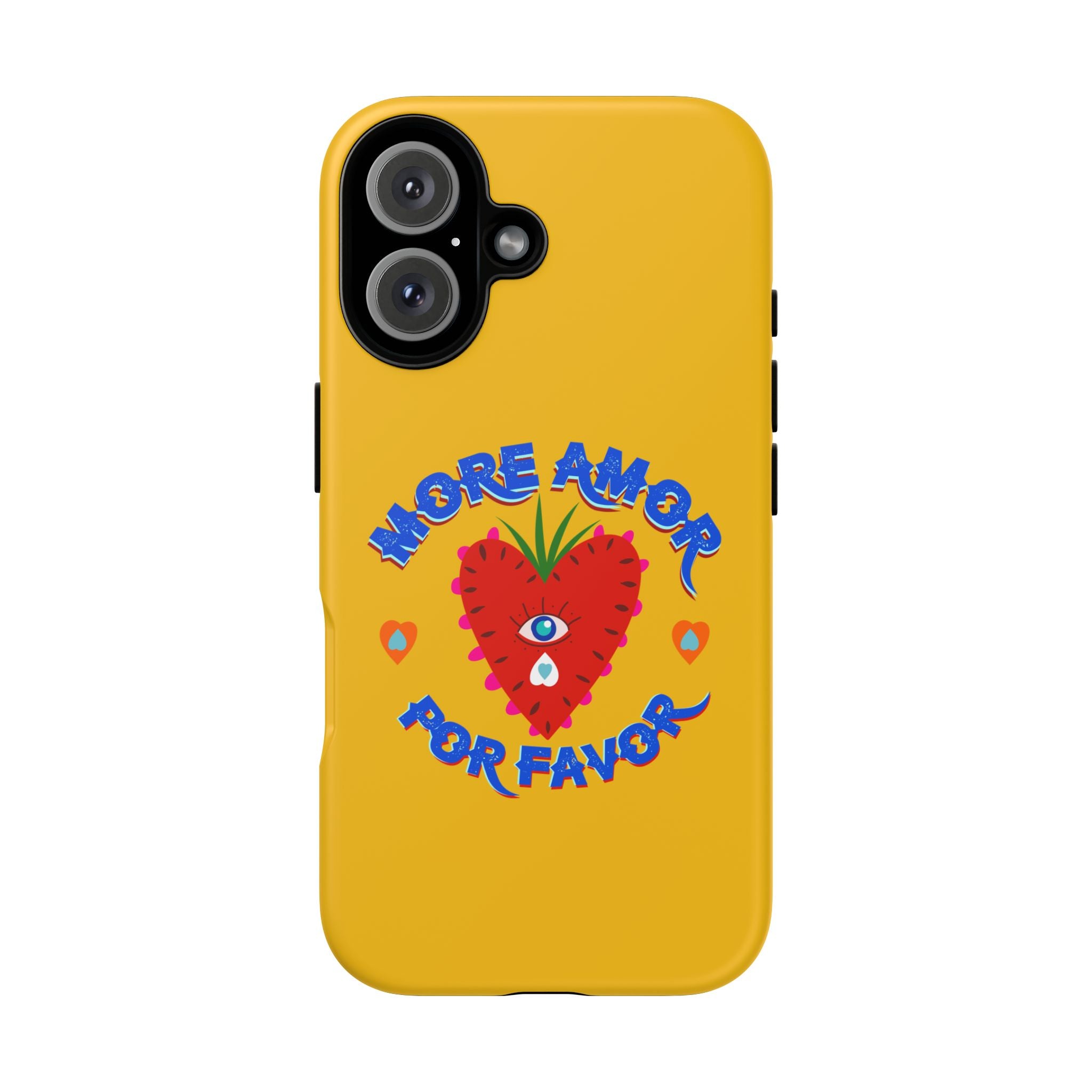 Phone Case — "More Amor Por Favor" Heart Design, Bright Yellow Protective Cover