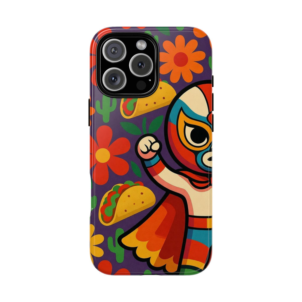 Luchador Taco Phone Case — Colorful Mexican Wrestling Floral Design