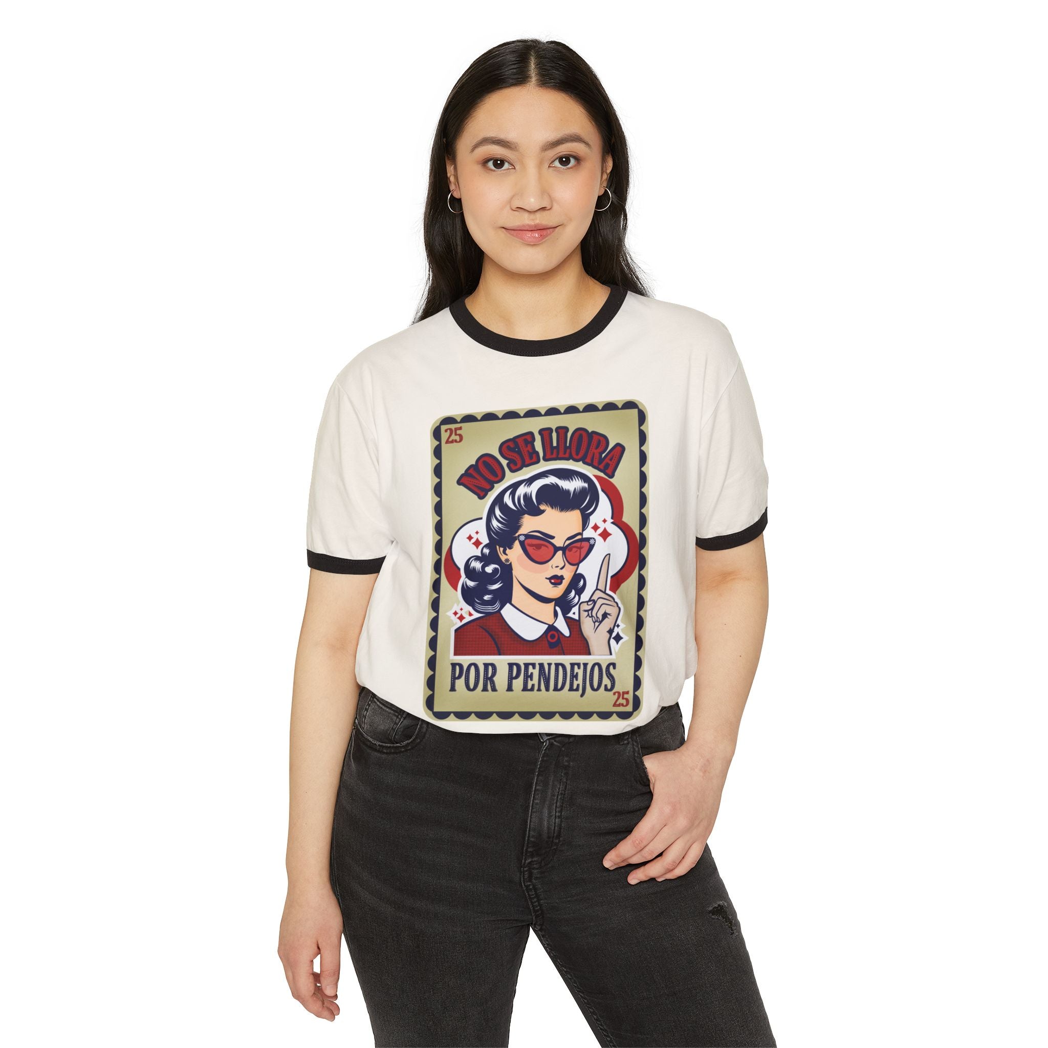 Ringer T-Shirt — “No Se Llora Por Pendejos” Retro Lotería Style Graphic Tee