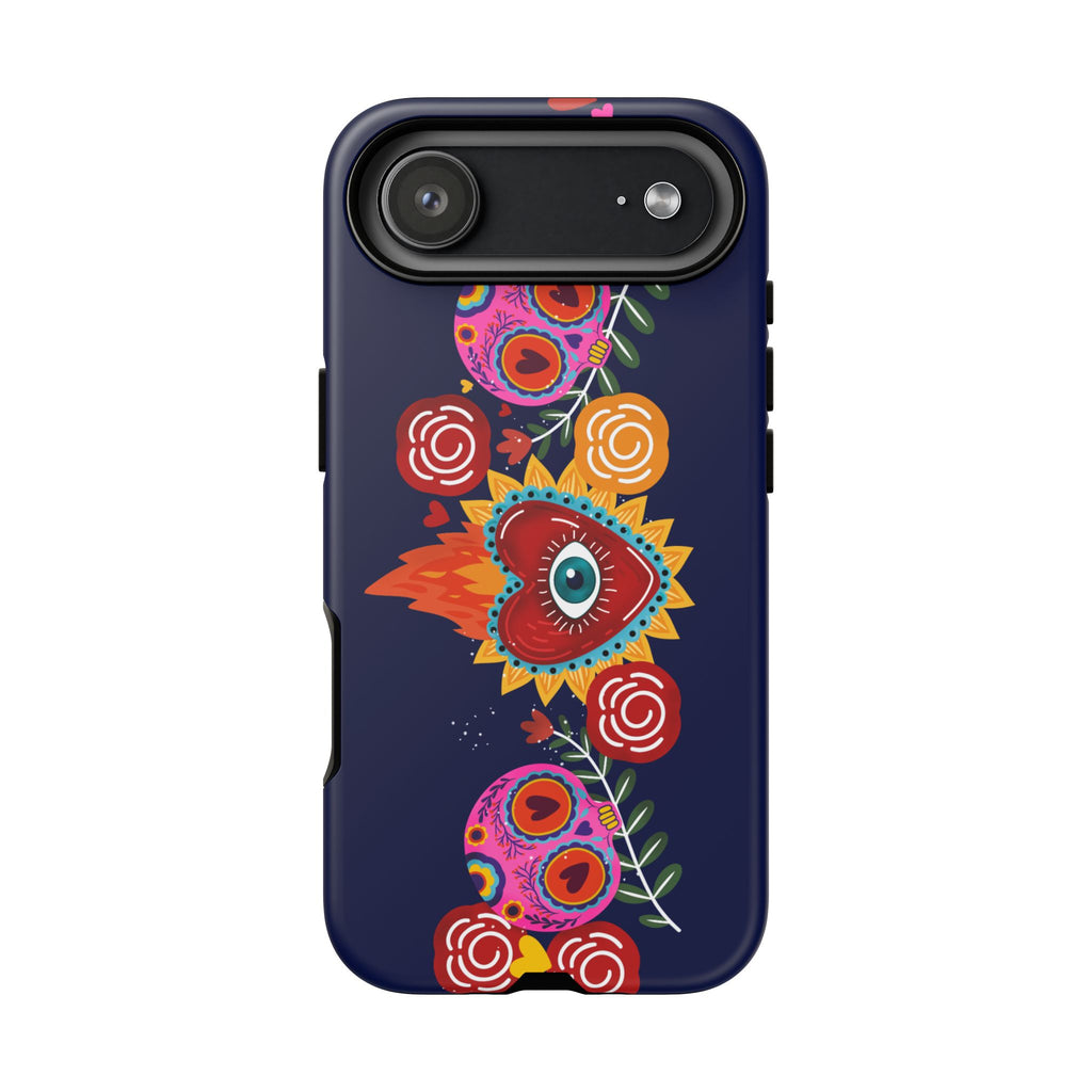 Blue Sugar Skull Floral Phone Case — Day of the Dead Protective Case