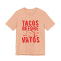 Tacos Before Vatos Graphic Tee | Retro 70s Latina Streetwear Shirt
