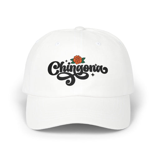Chingona Embroidered Dad Cap — Rose Script Baseball Hat