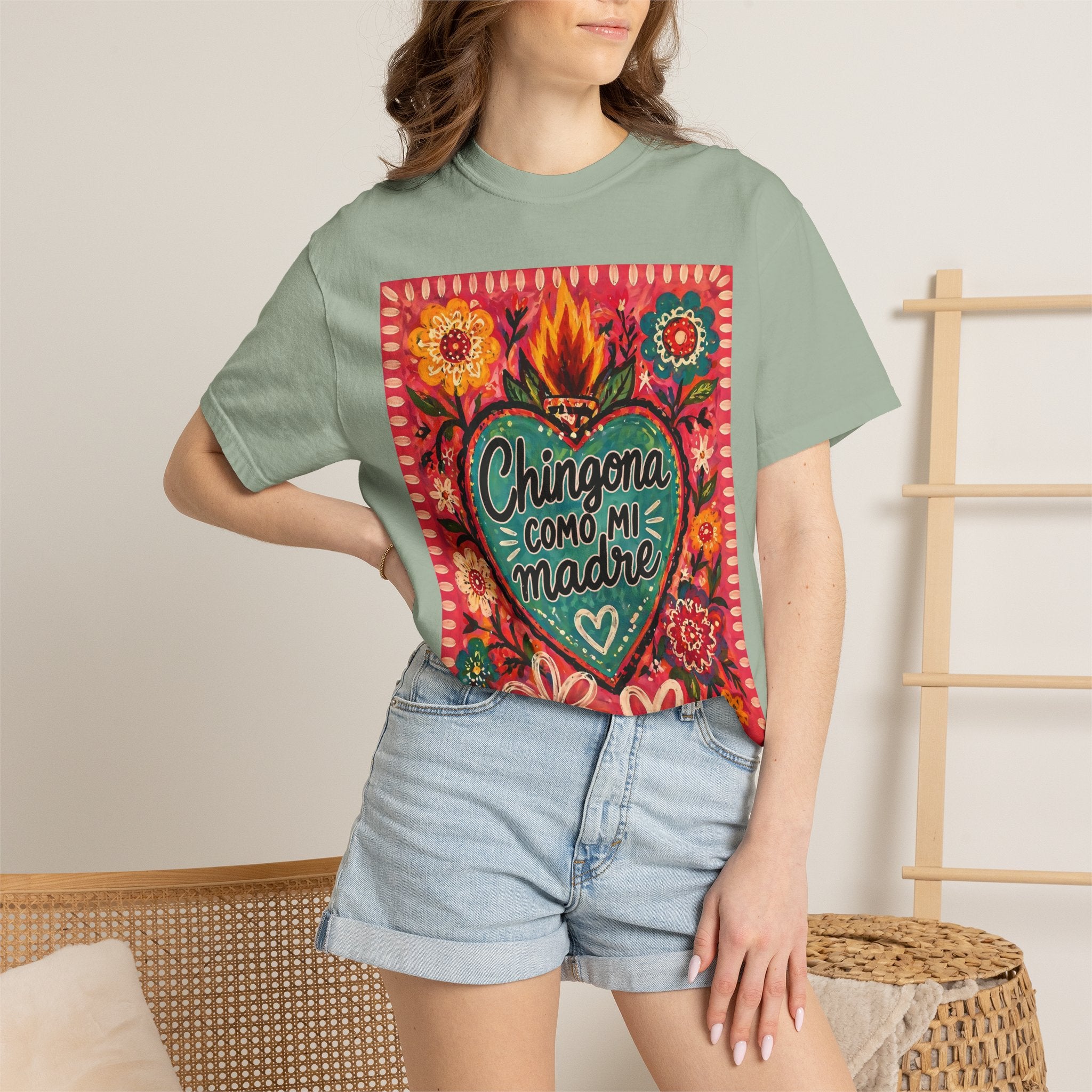 T-Shirt — "Chingona Como Mi Madre" Floral Heart Mother's Day Tee