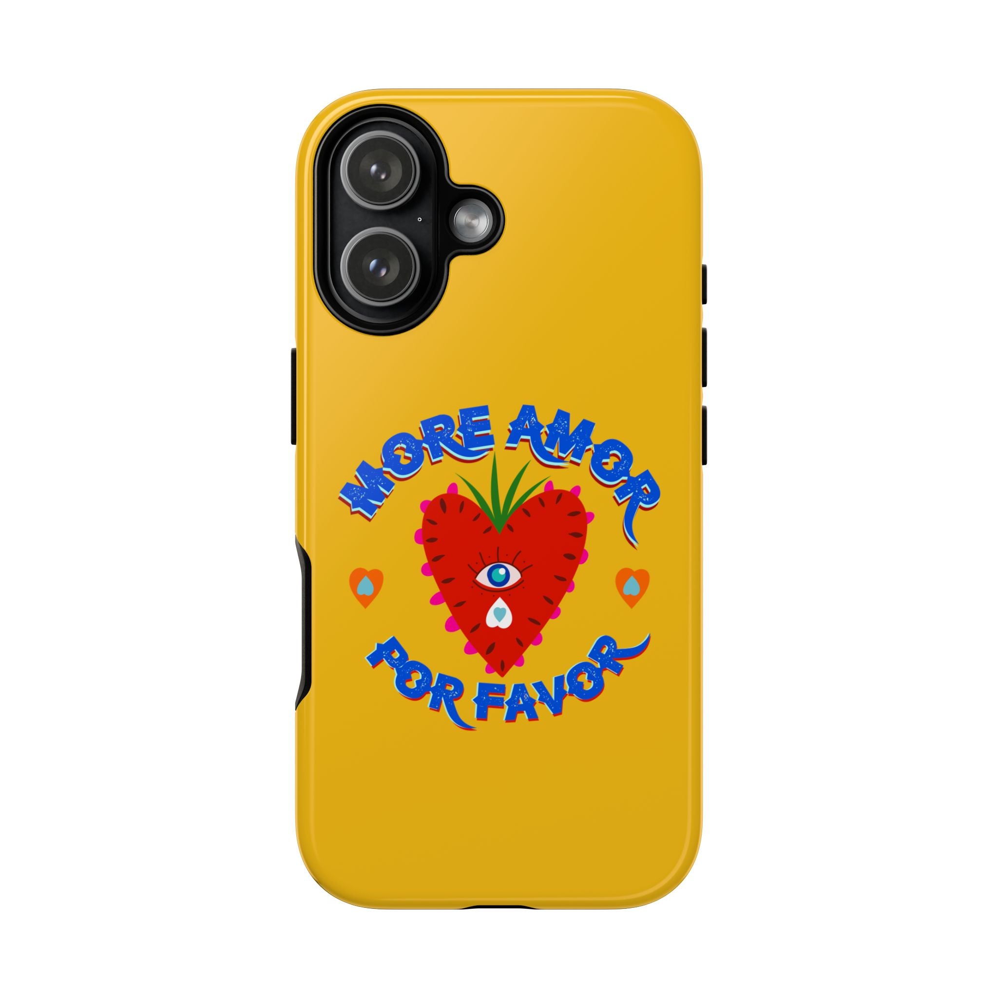 Phone Case — "More Amor Por Favor" Heart Design, Bright Yellow Protective Cover