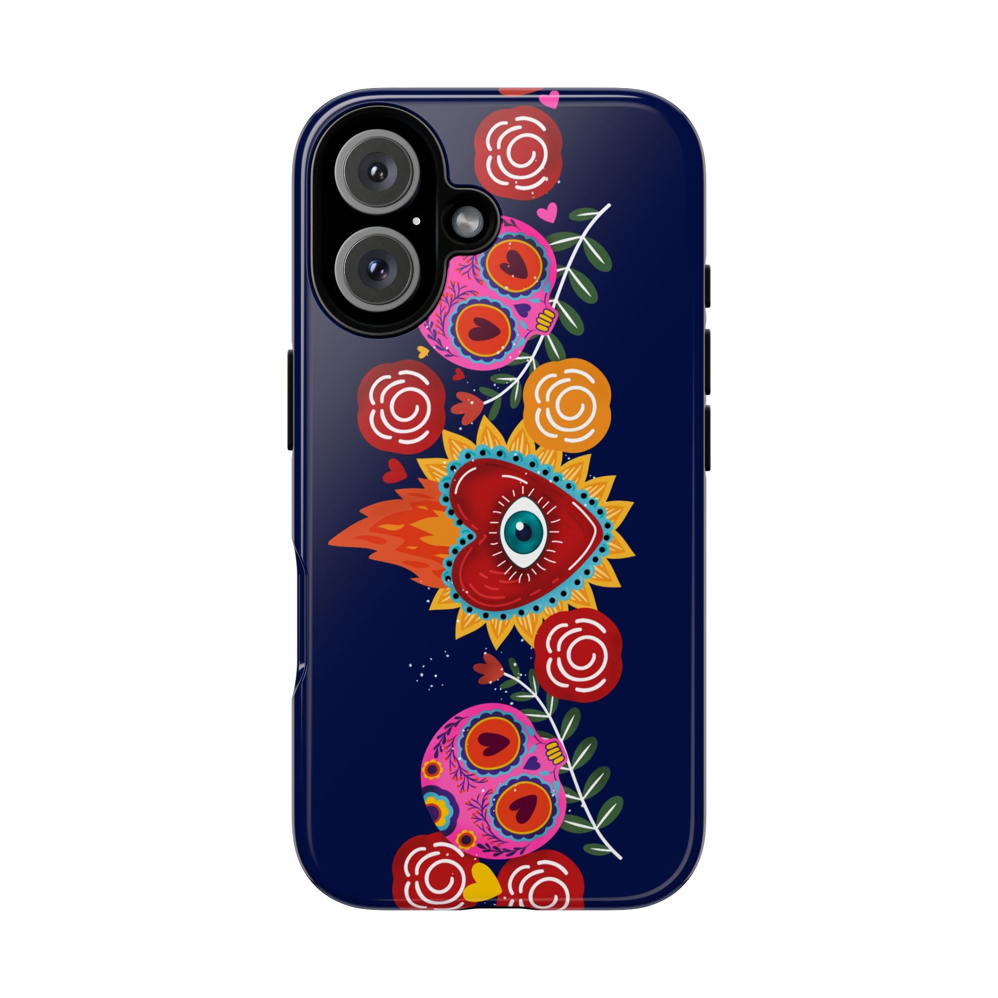 Blue Sugar Skull Floral Phone Case — Day of the Dead Protective Case