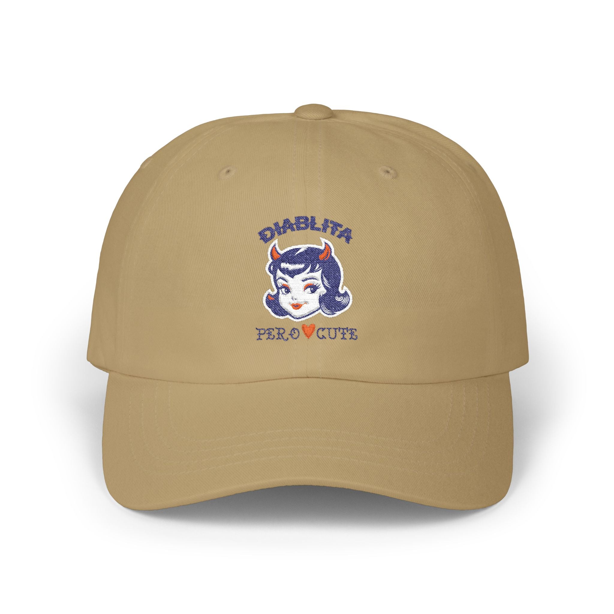 Dad Cap — 'Diablita Pero Cute' Retro Devil Girl Embroidered Baseball Hat