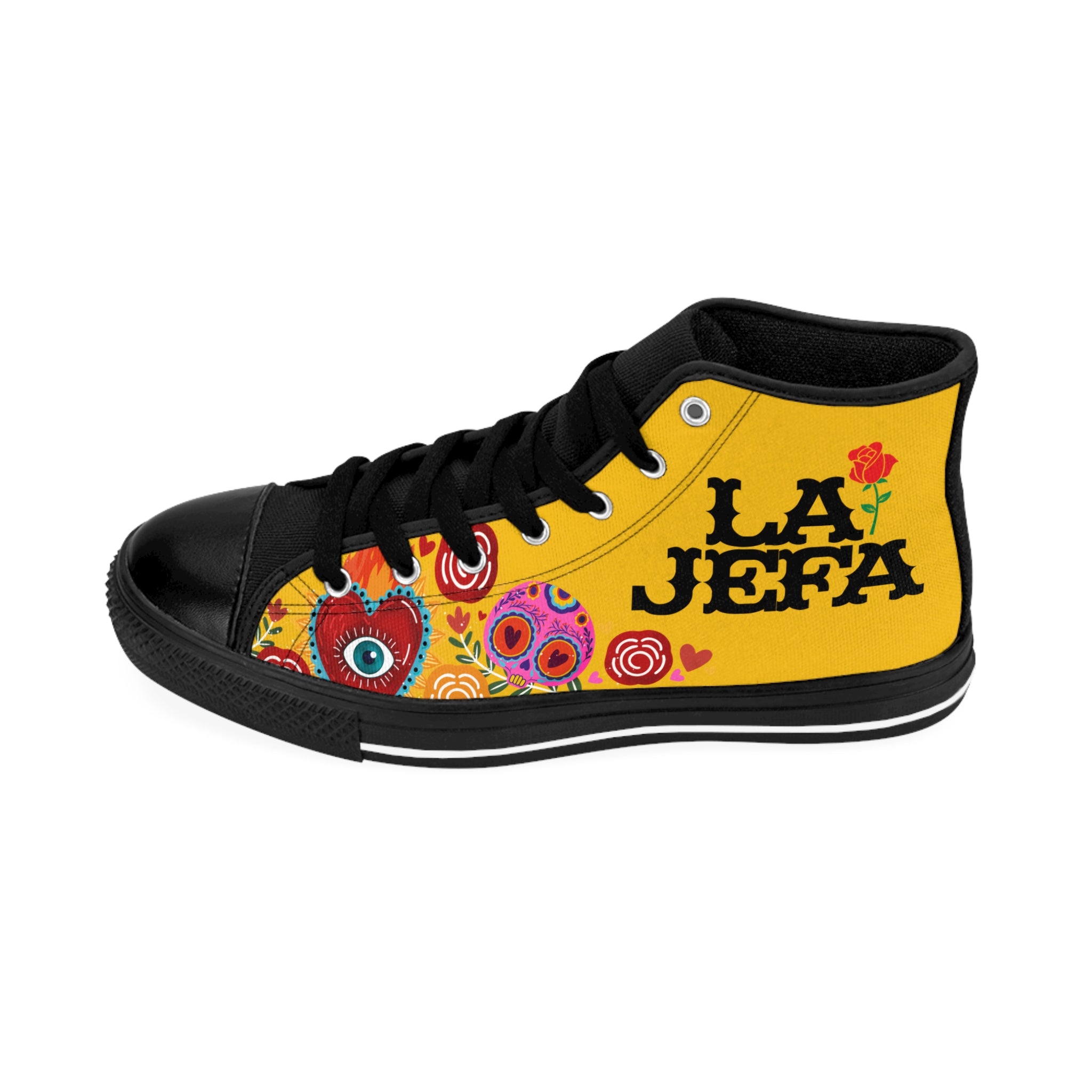 La Jefa Floral High-Top Sneakers — Women's Yellow Statement Shoes