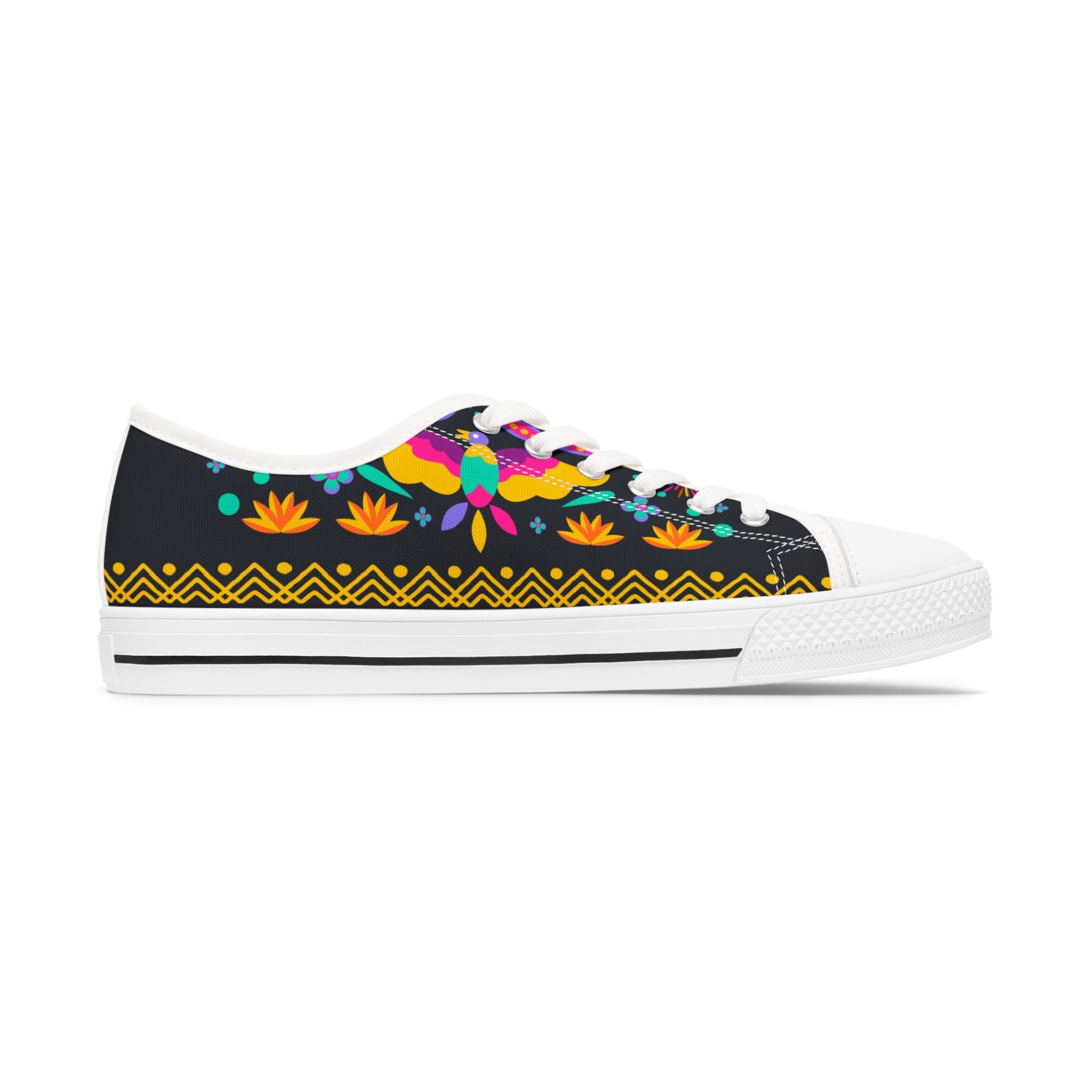 Floral Boho Low-Top Sneakers for Women — Colorful Ethnic Pattern