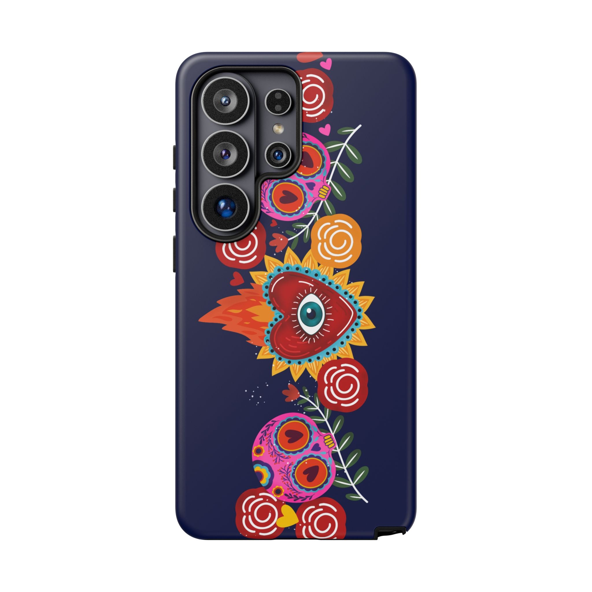 Blue Sugar Skull Floral Phone Case — Day of the Dead Protective Case