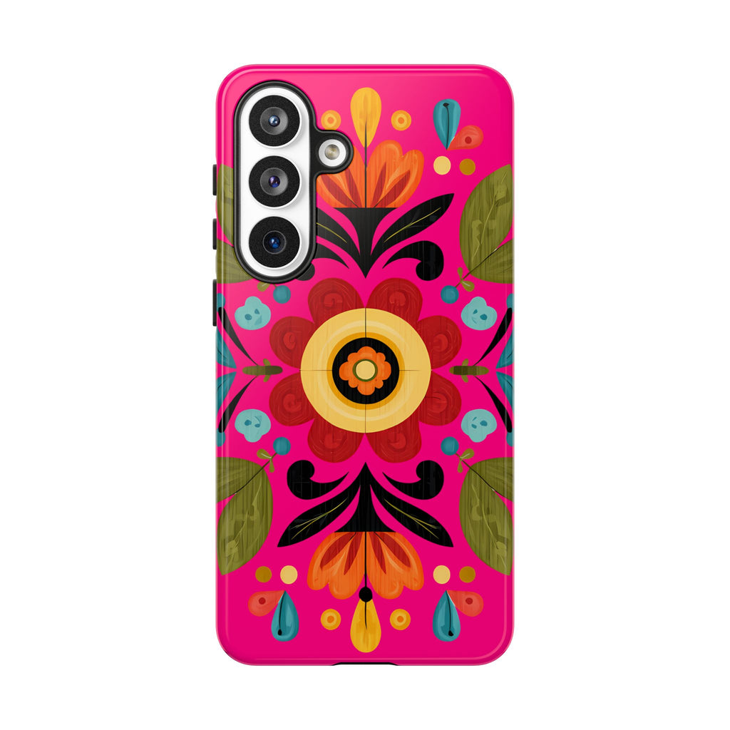 Floral Folk Art Tough Case — Bright Pink Protective Phone Case