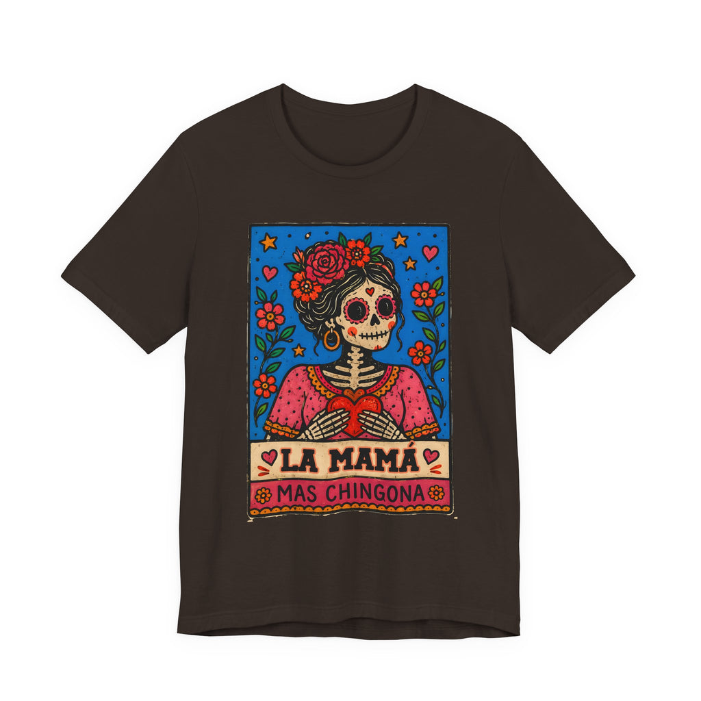 La Mama Mas Chingona dark grey heather tee - Dia de Muertos skull rose Latina mother gift