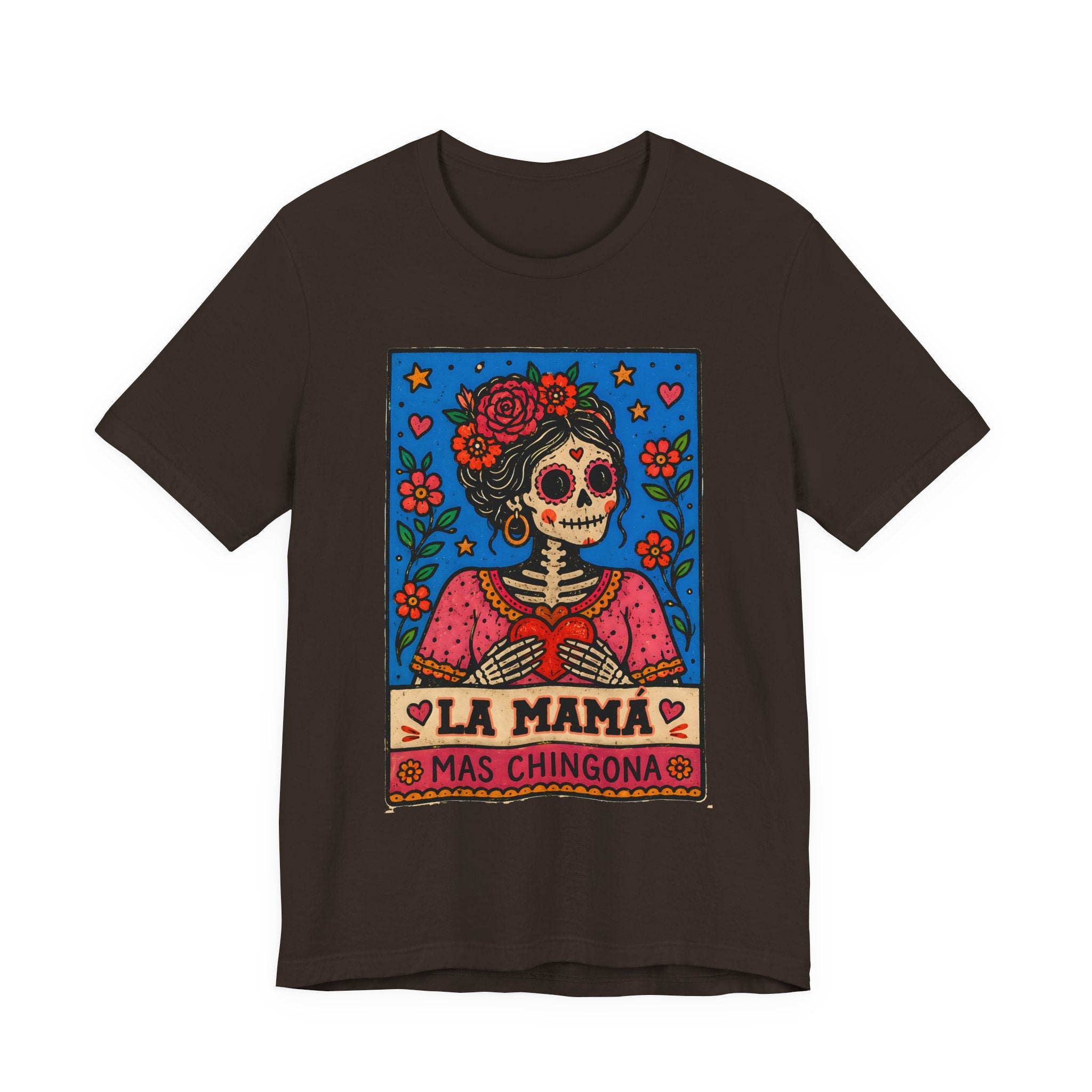 La Mama Mas Chingona dark grey heather tee - Dia de Muertos skull rose Latina mother gift