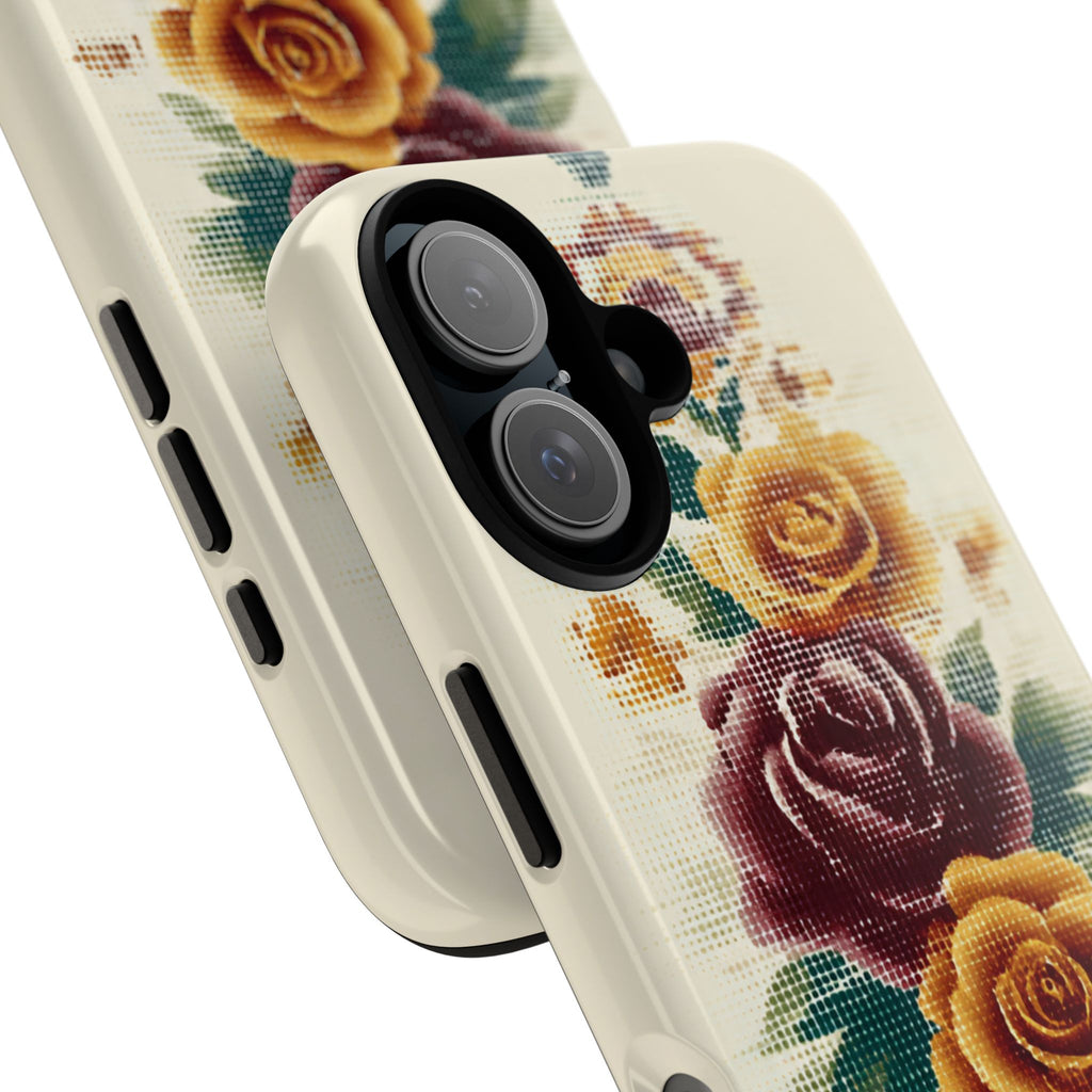 Floral Cross-Stitch Phone Case – Vintage Rose Protective Cover