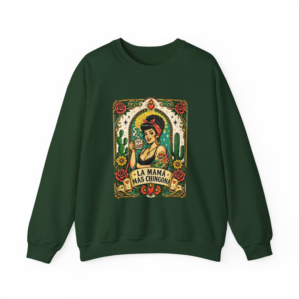 La Mama Mas Chingon Crewneck Sweatshirt — Vintage Mexican Folk Art Graphic
